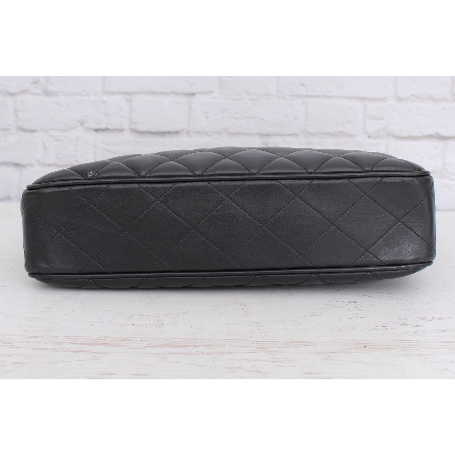 Chanel Quilted Black Lambskin Chain Tote Leather Shoulder Handbag Purse A5036