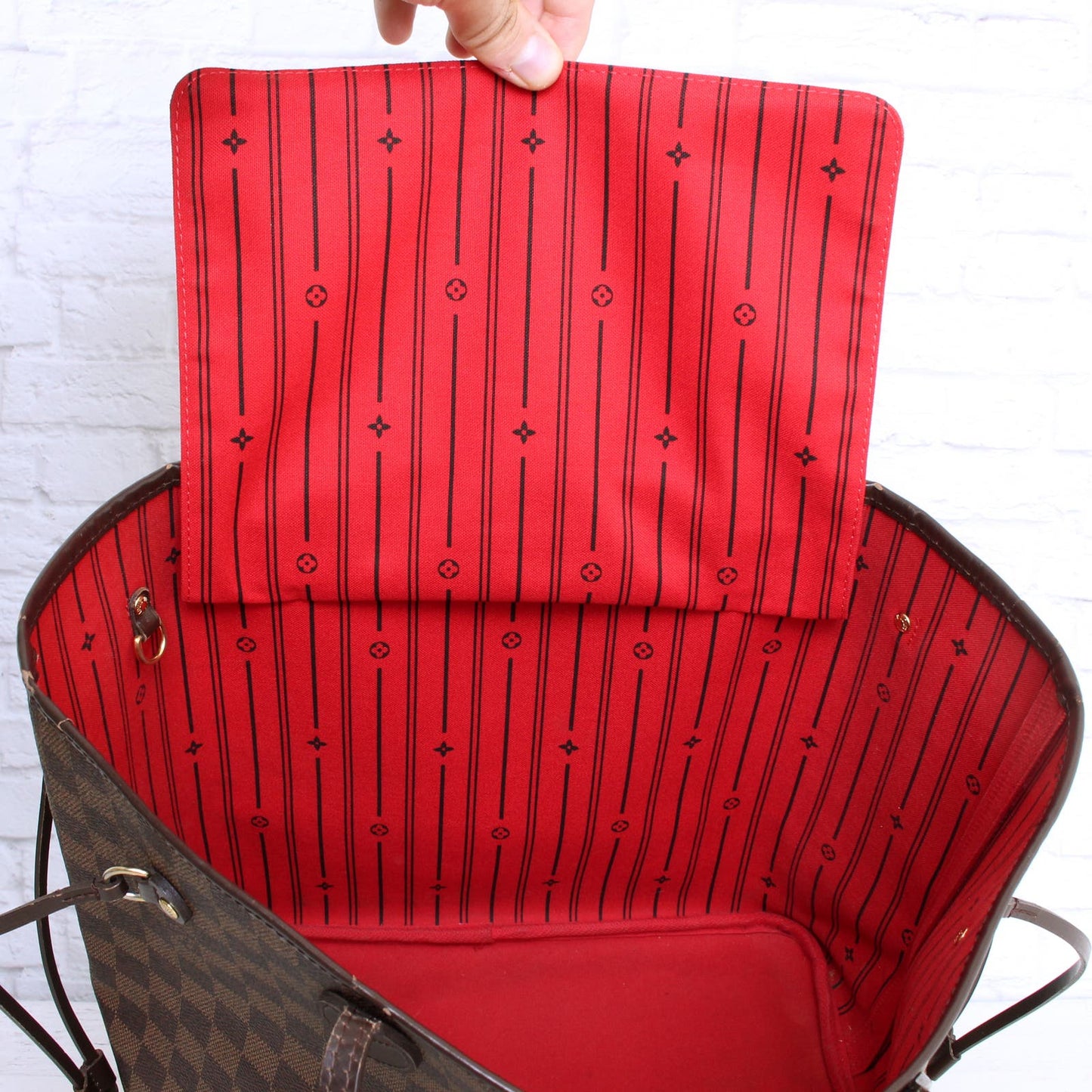 Louis Vuitton Neverfull MM Damier Ebene Tote Cherry Shoulder Handbag