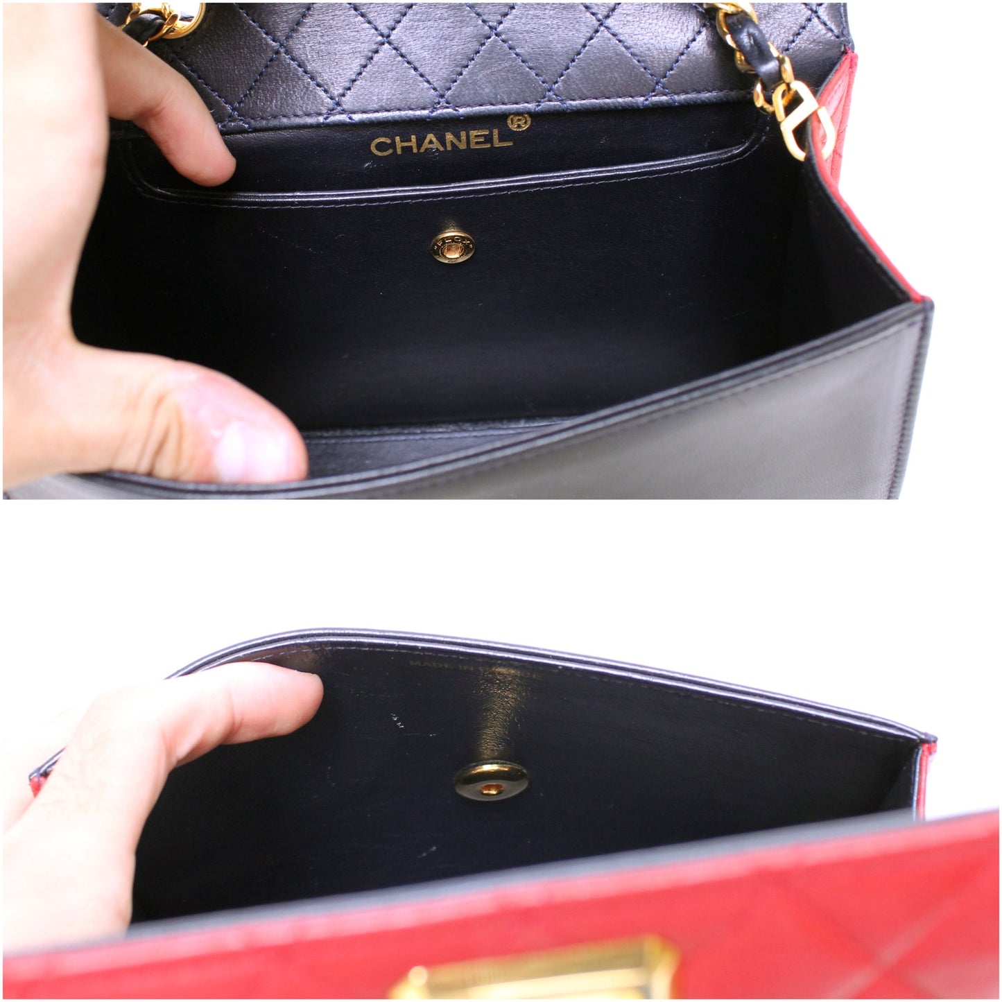 Chanel Trapezoid Flap Bag Two Tone Lambskin Leather Shoulder Crossbody Bag A4695