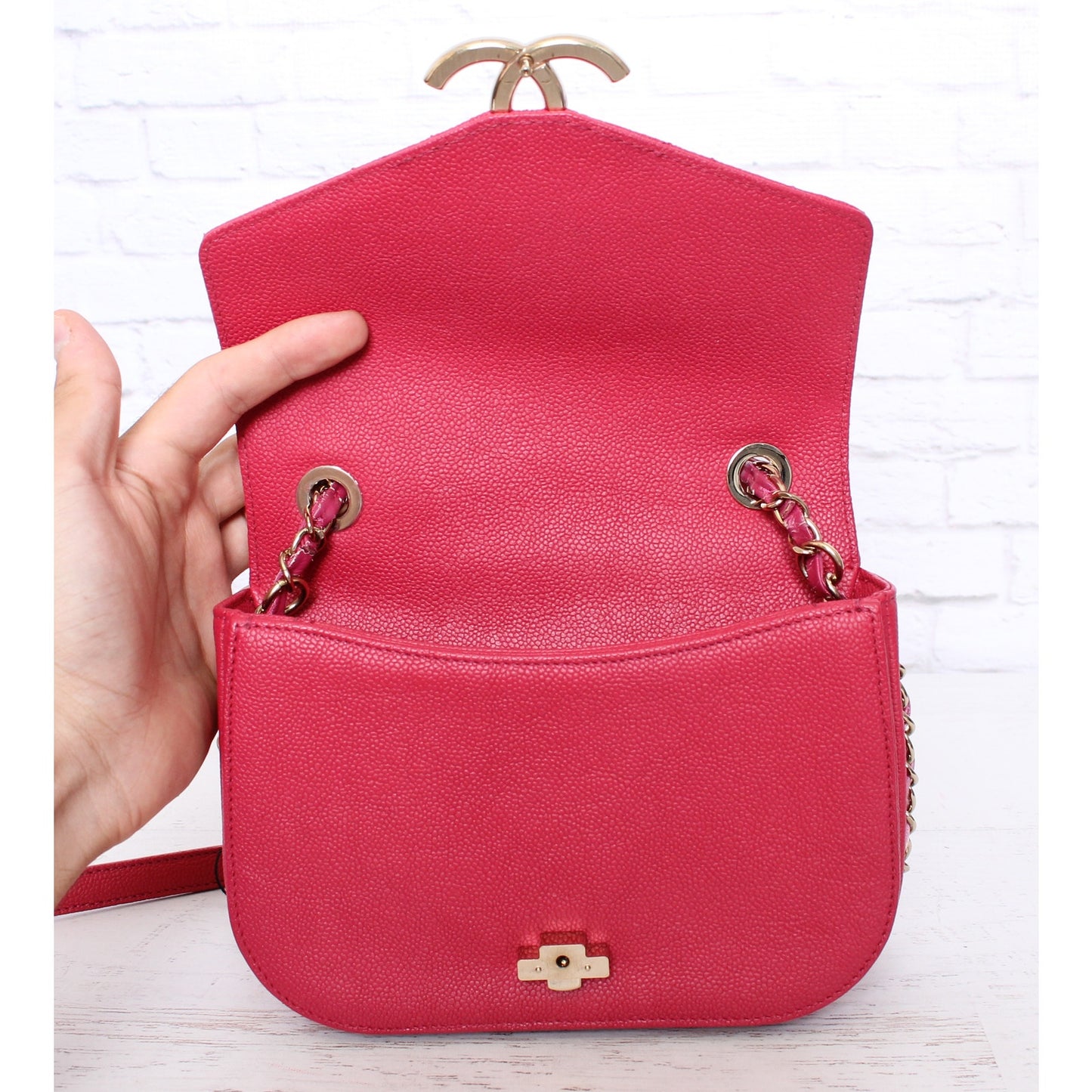 Chanel Paris-Cuba Flap Bag Magenta Caviar Leather Shoulder Crossbody Purse A4937
