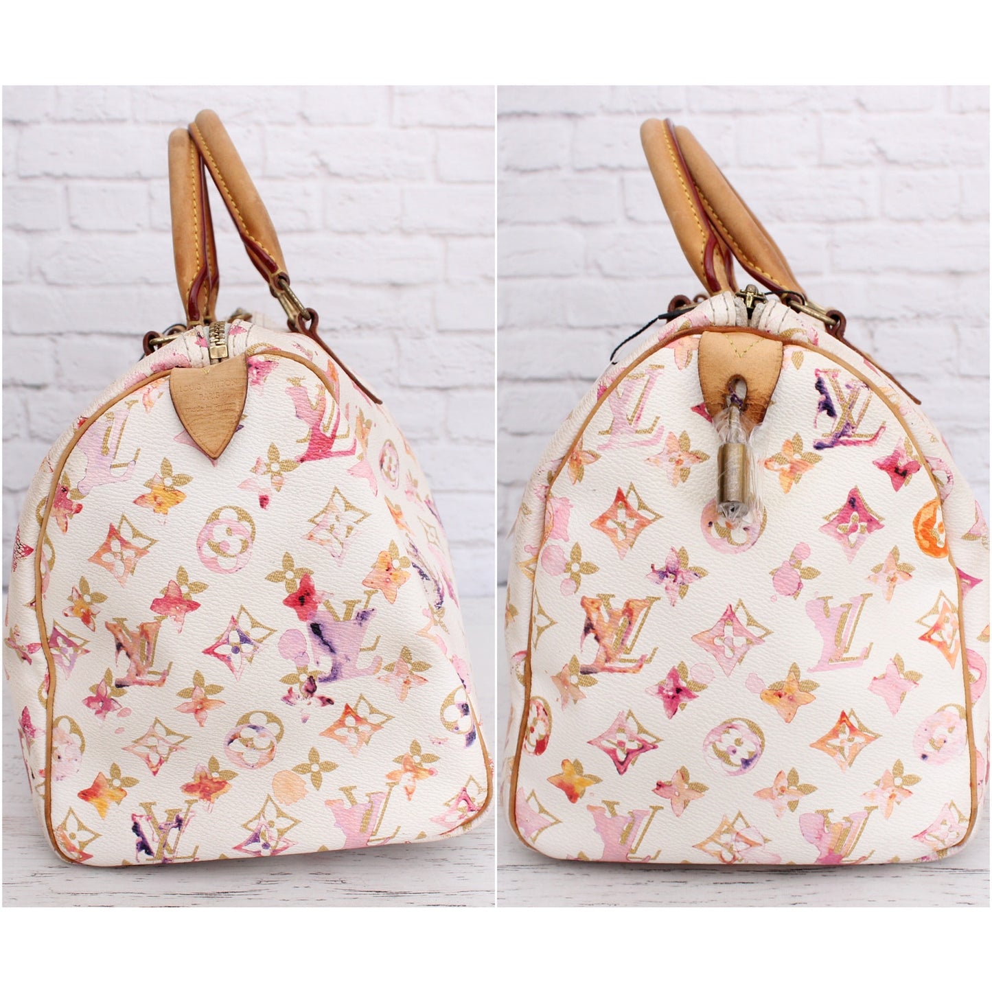 Louis Vuitton Speedy 30 Watercolor Aquarelle Monogram White Satchel Purse A5029