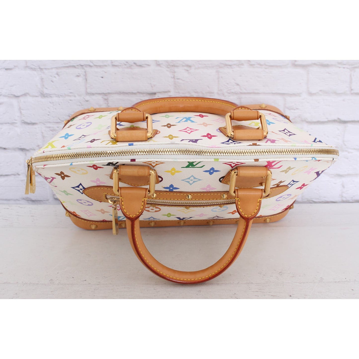 Louis Vuitton Alma White Multicolor Monogram Satchel Leather Handbag