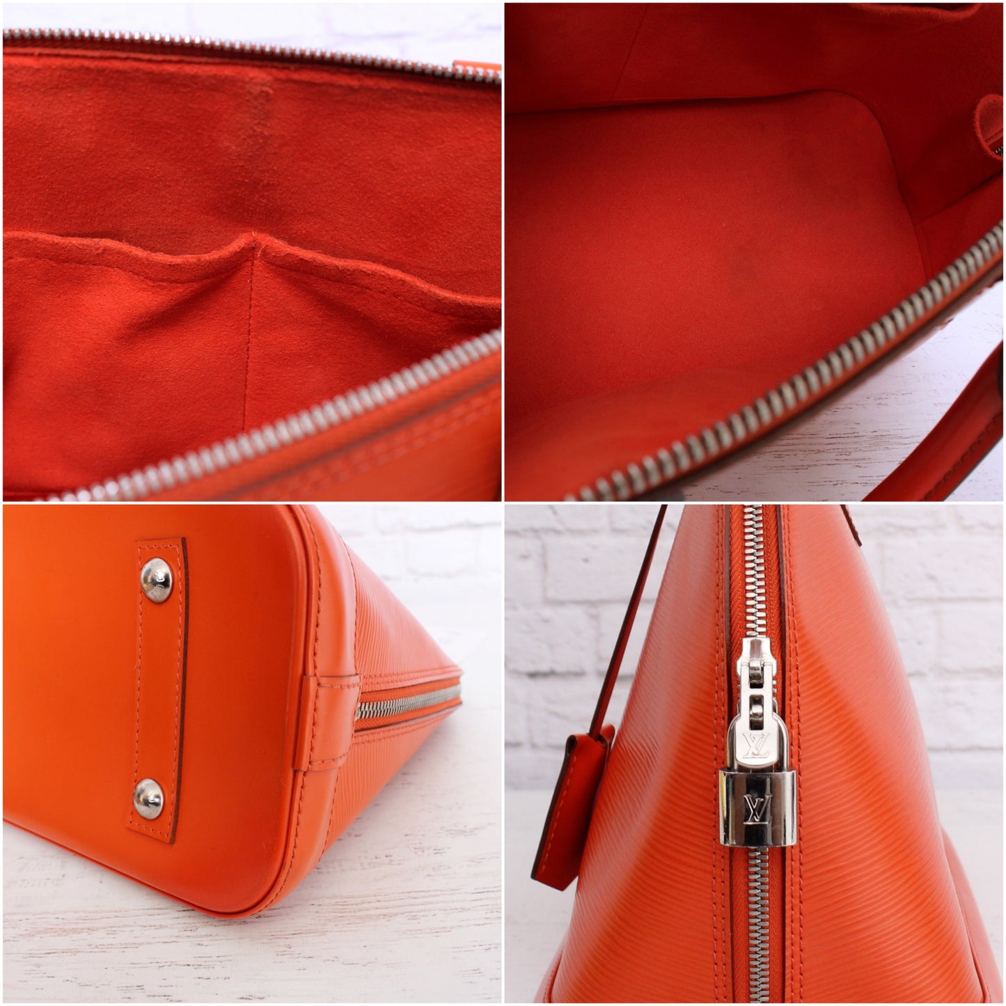 Louis Vuitton Alma PM Orange Epi Satchel Leather Handbag Purse A5390
