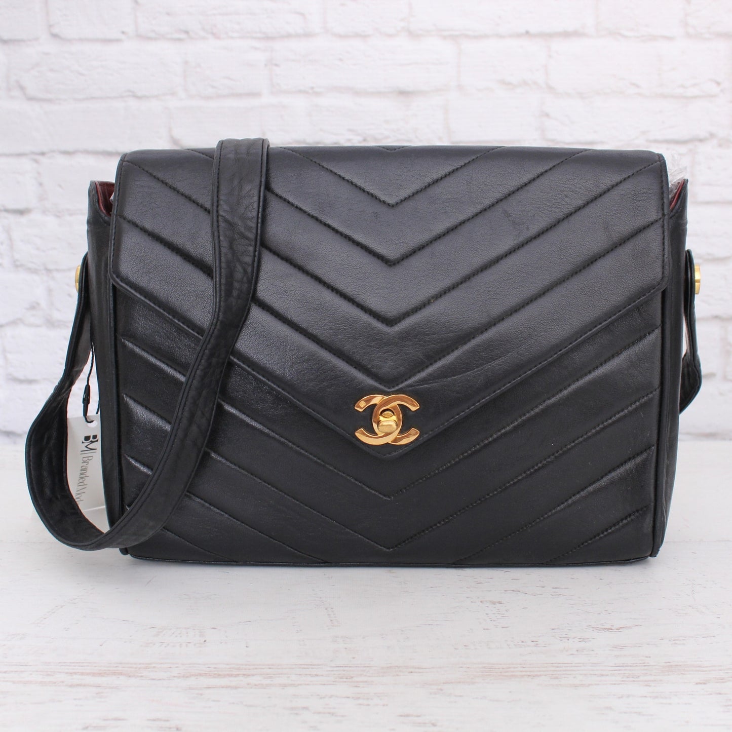 Chanel Envelope Flap V Stitch Black Lambskin Leather Shoulder Bag Purse A4747