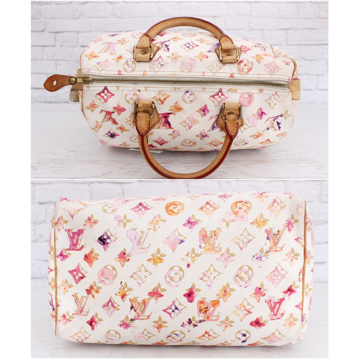Louis Vuitton Speedy 30 Watercolor Aquarelle Monogram White Satchel Purse A5029