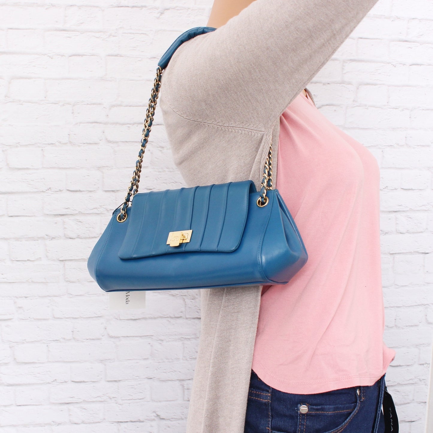 Chanel Mademoiselle Blue Lambskin Leather Shoulder Purse Handbag A4887