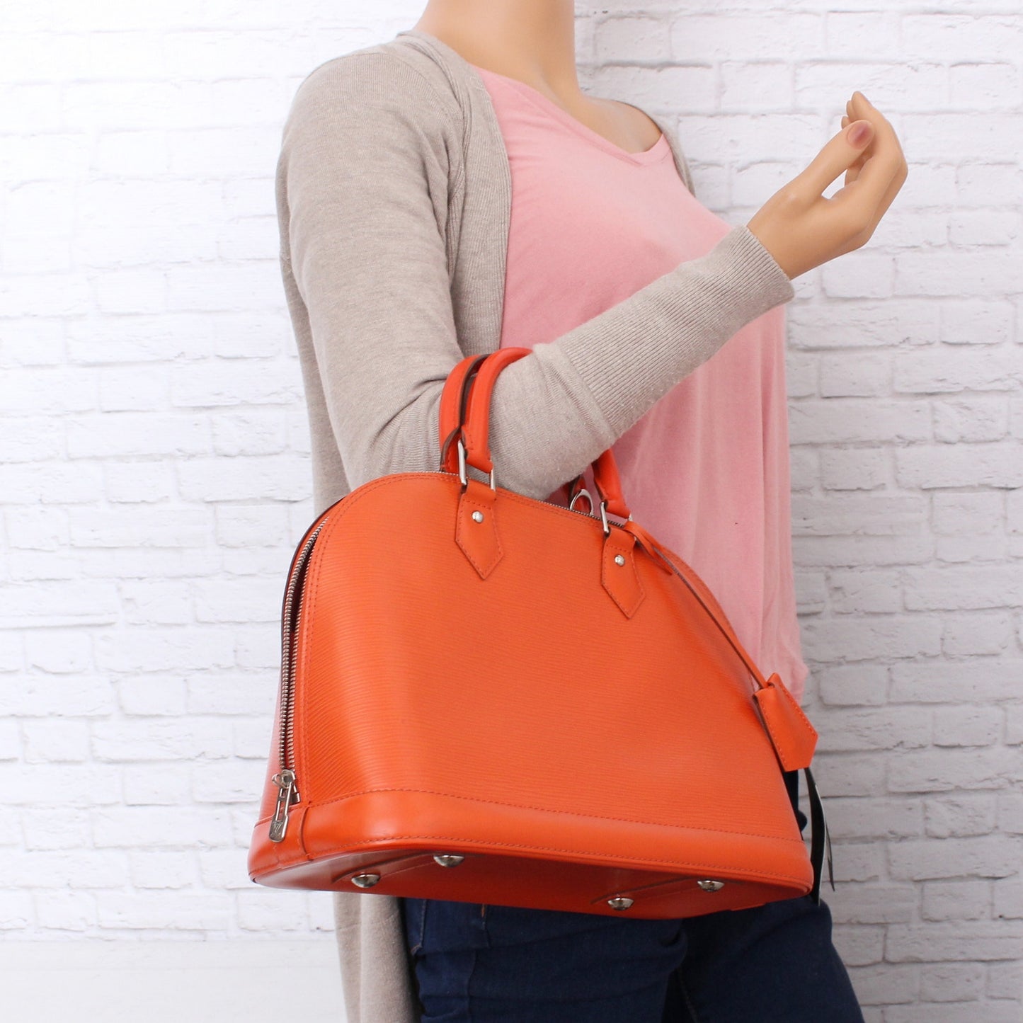 Louis Vuitton Alma PM Orange Epi Satchel Leather Handbag Purse A5390