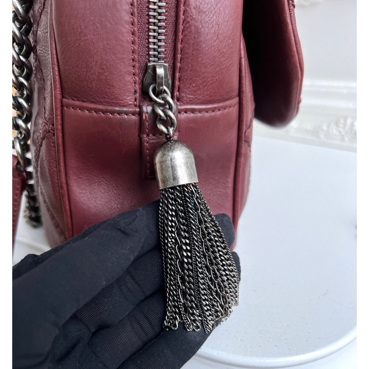 Authentic Chanel Flap Cambon 31 Rue Leather Burgundy Maroon Crossbody
