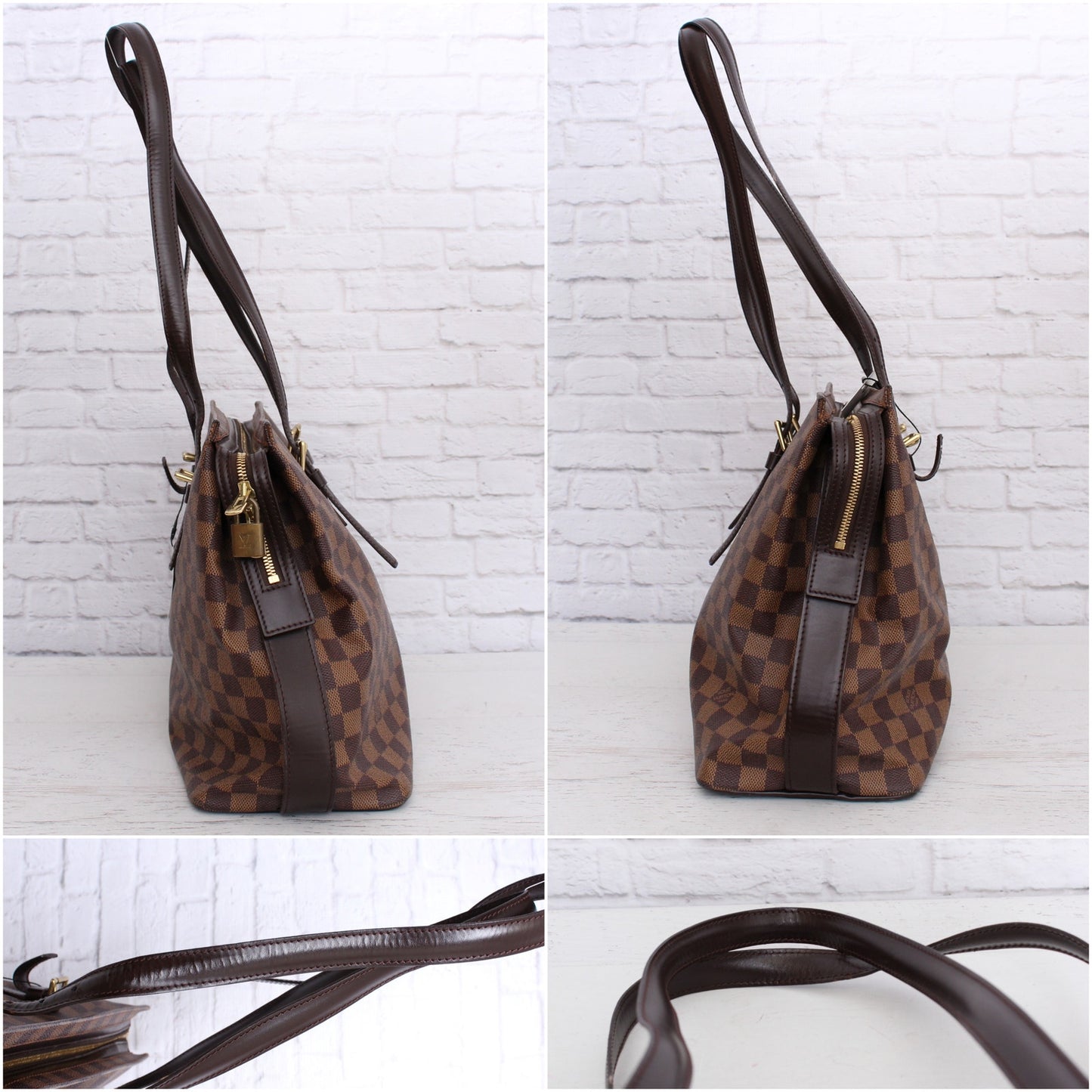 Louis Vuitton Chelsea Damier Ebene Shoulder Tote Purse Brown Large A5056