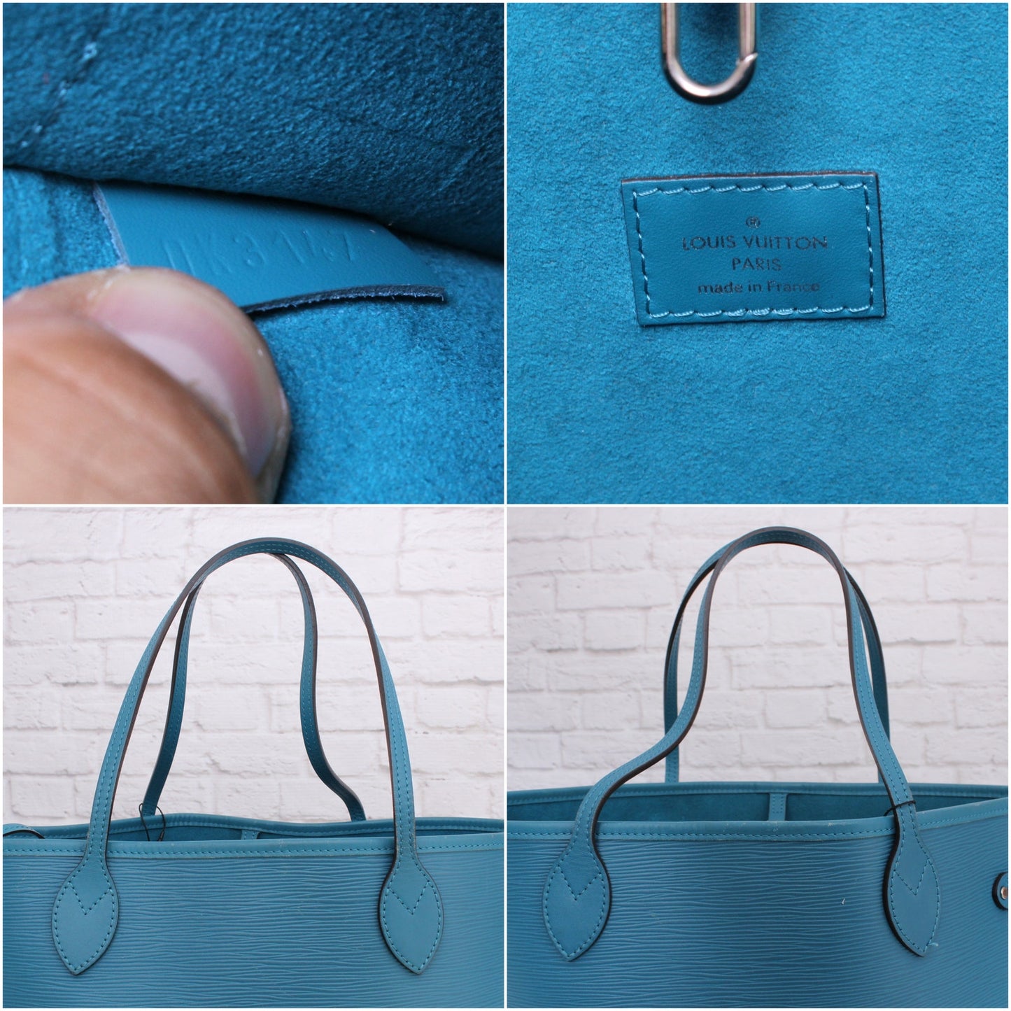 Louis Vuitton Neverfull MM Cyan Epi Tote Blue Leather Shoulder Handbag A4712