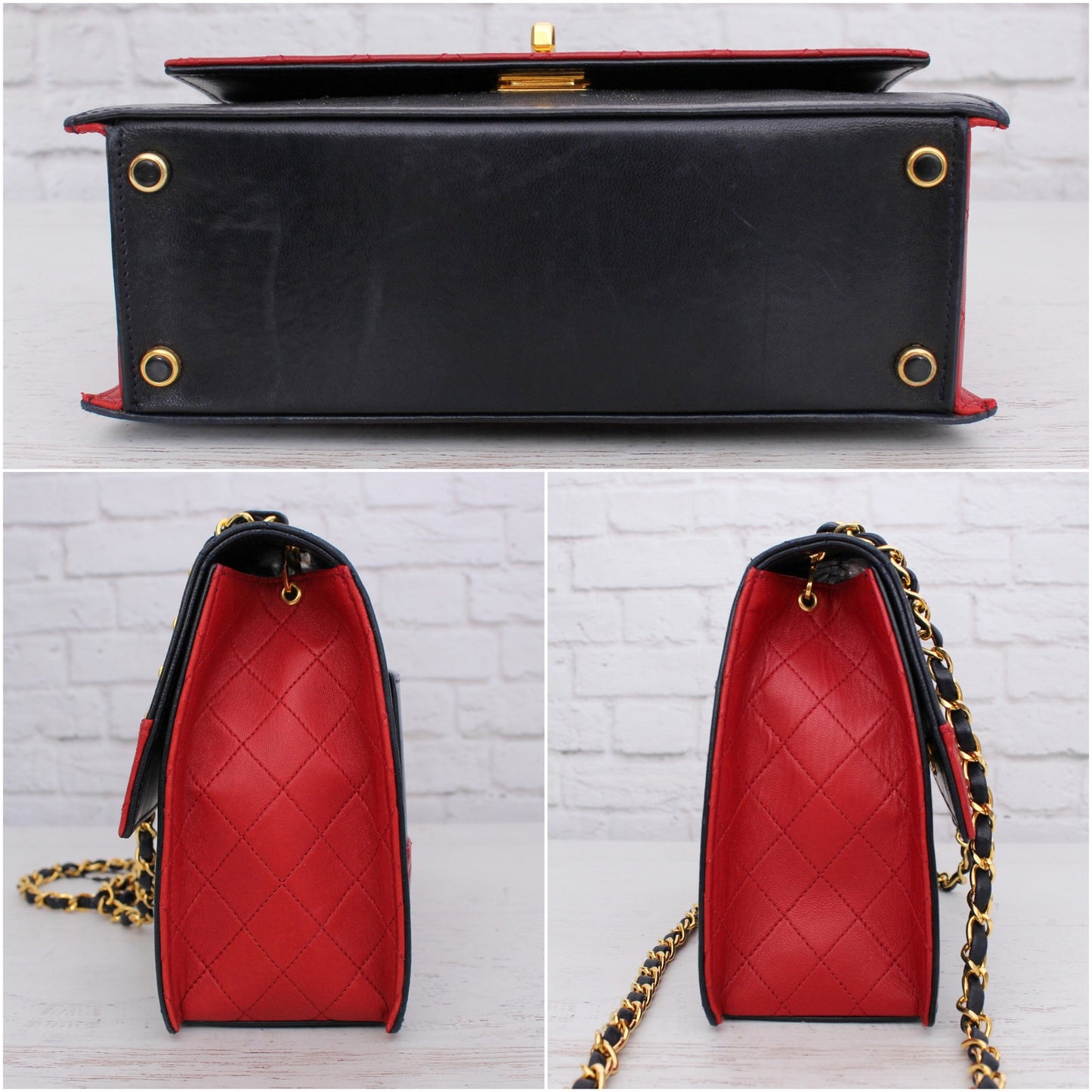Chanel Trapezoid Flap Bag Two Tone Lambskin Leather Shoulder Crossbody Bag A4695
