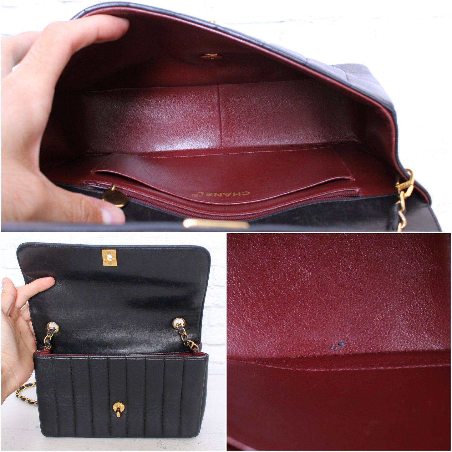 Chanel Diana Vertical Stitch Flap Black Lambskin Crossbody Shoulder Bag A4414