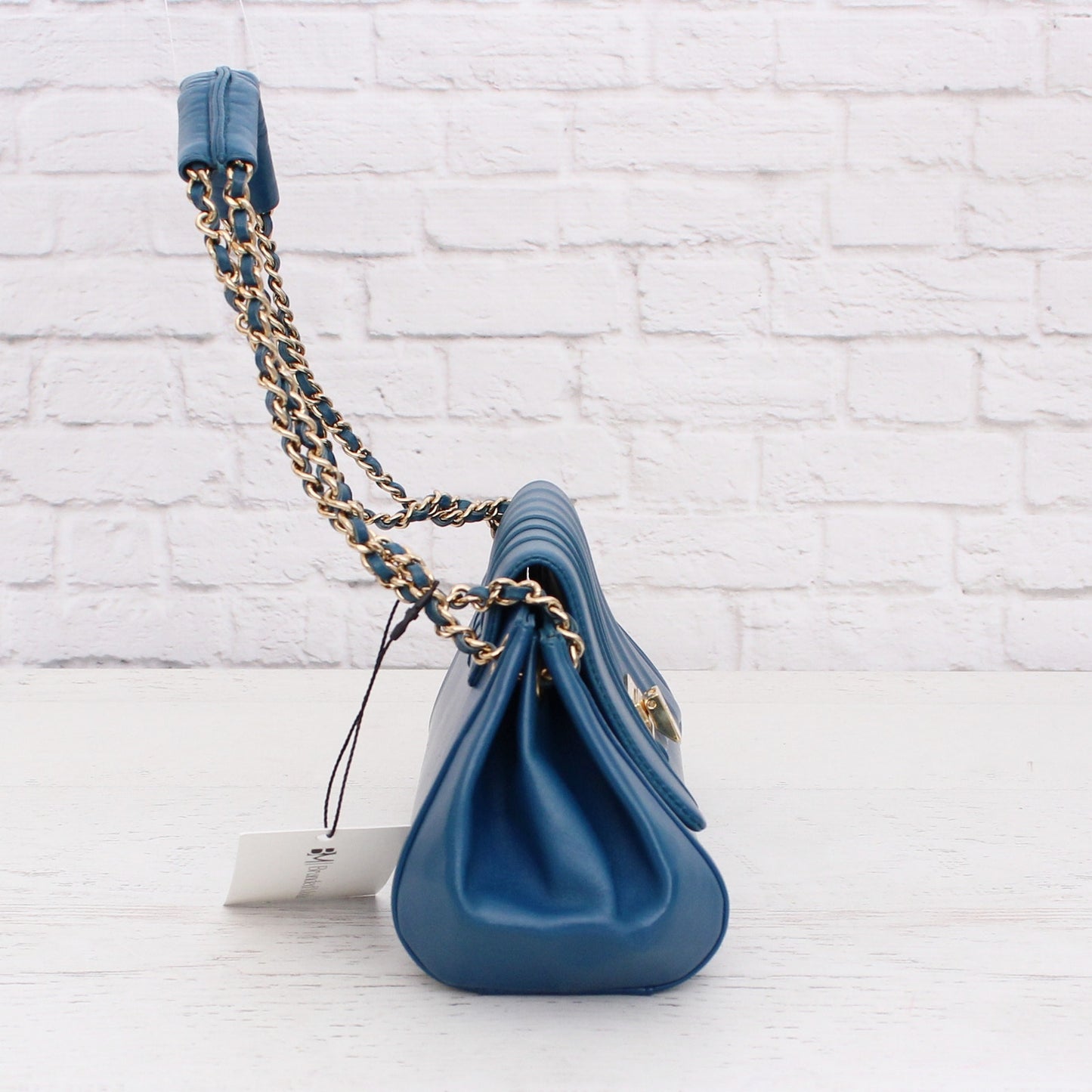 Chanel Mademoiselle Blue Lambskin Leather Shoulder Purse Handbag A4887