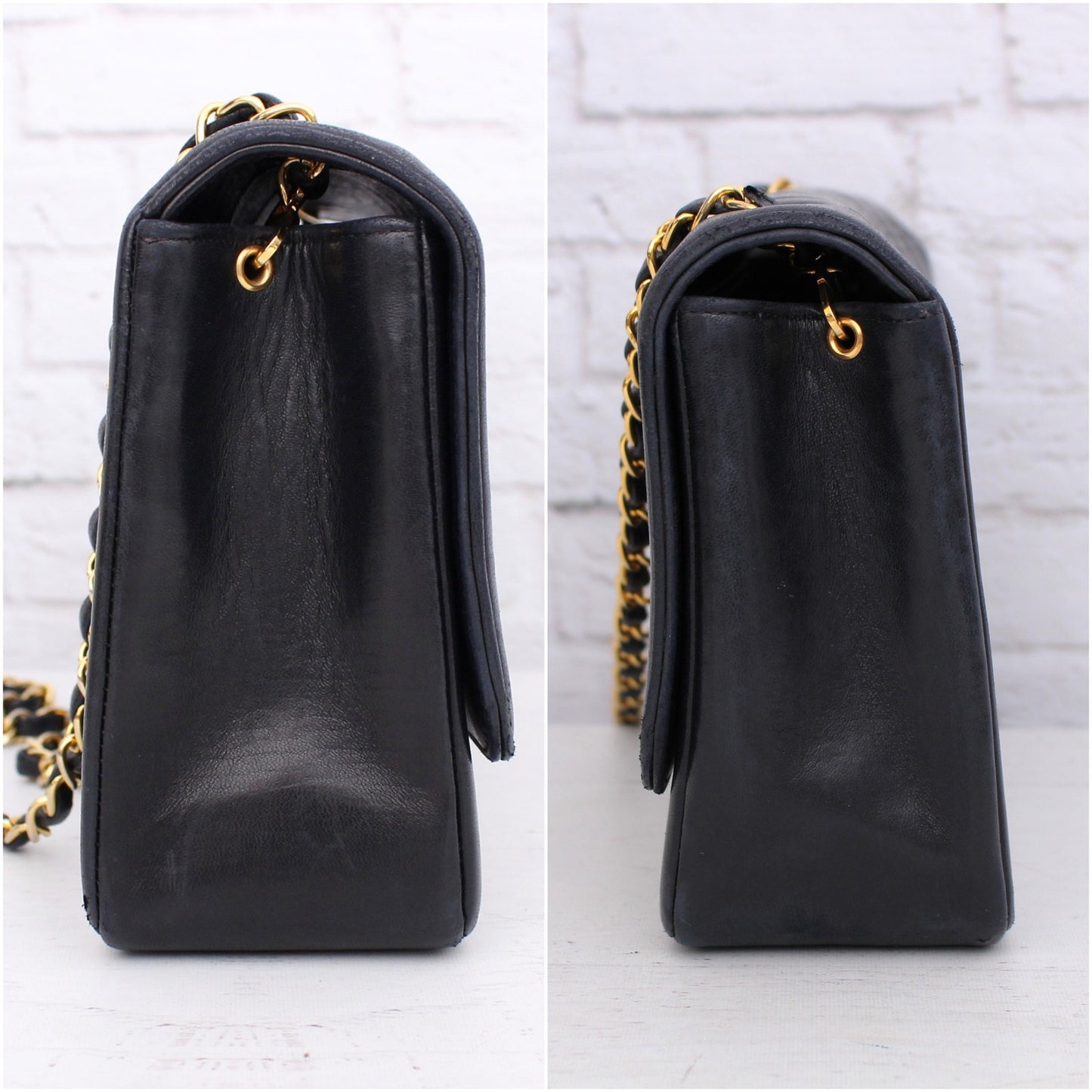 Chanel Diana Vertical Stitch Flap Black Lambskin Crossbody Shoulder Bag A4414