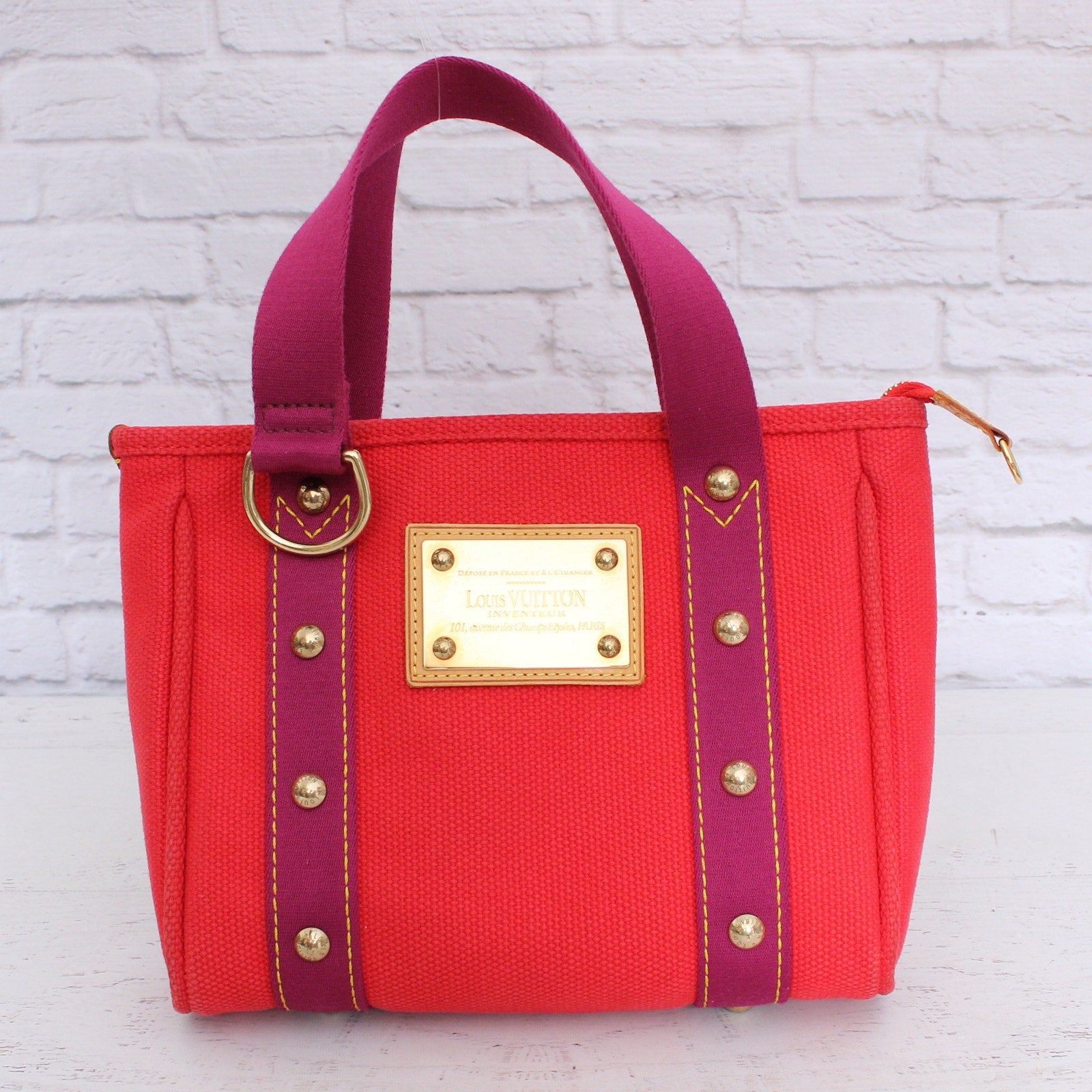 Louis Vuitton Cabas PM Antigua Red Tote Satchel Bag Purse Zip LV