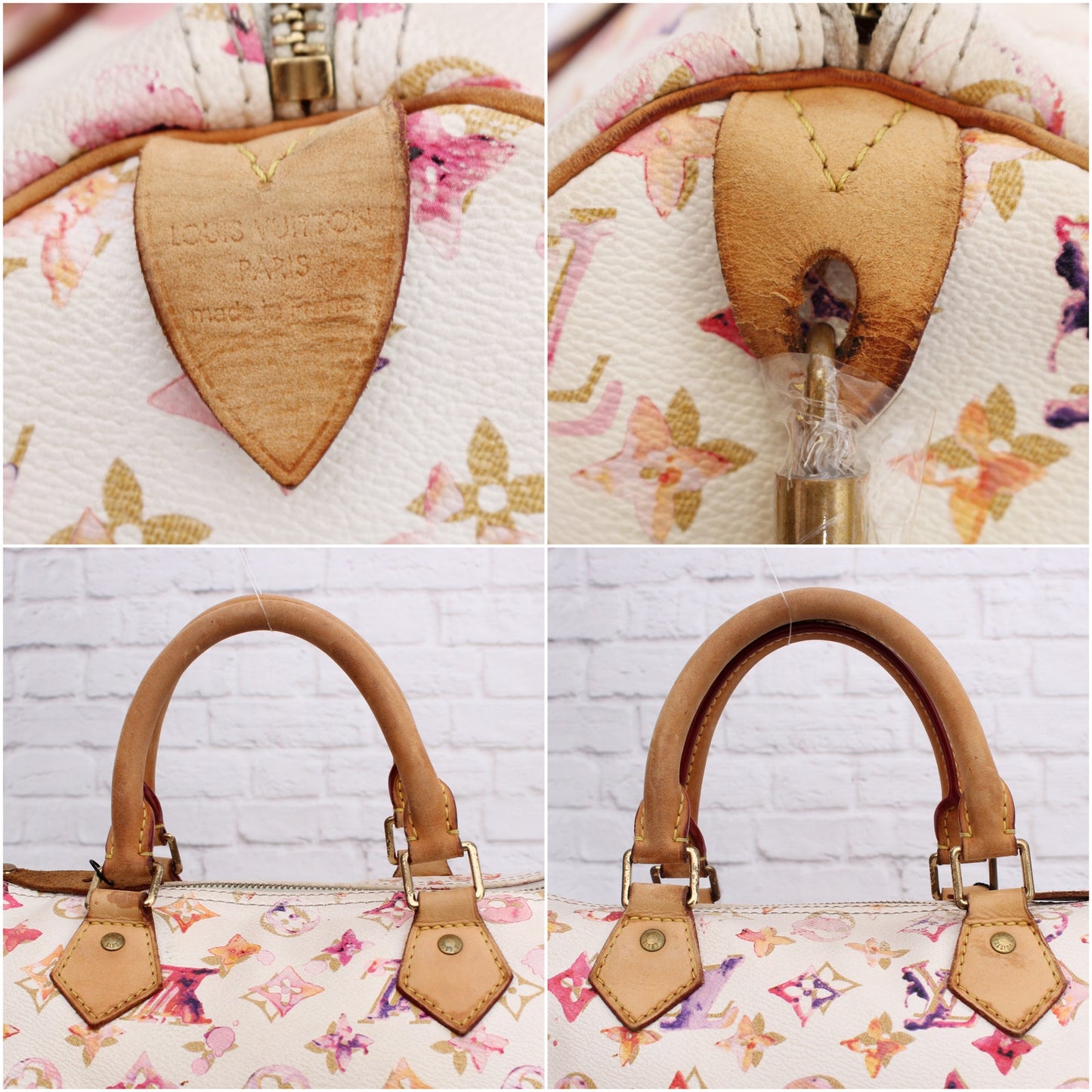 Louis Vuitton Speedy 30 Watercolor Aquarelle Monogram White Satchel Purse A5029