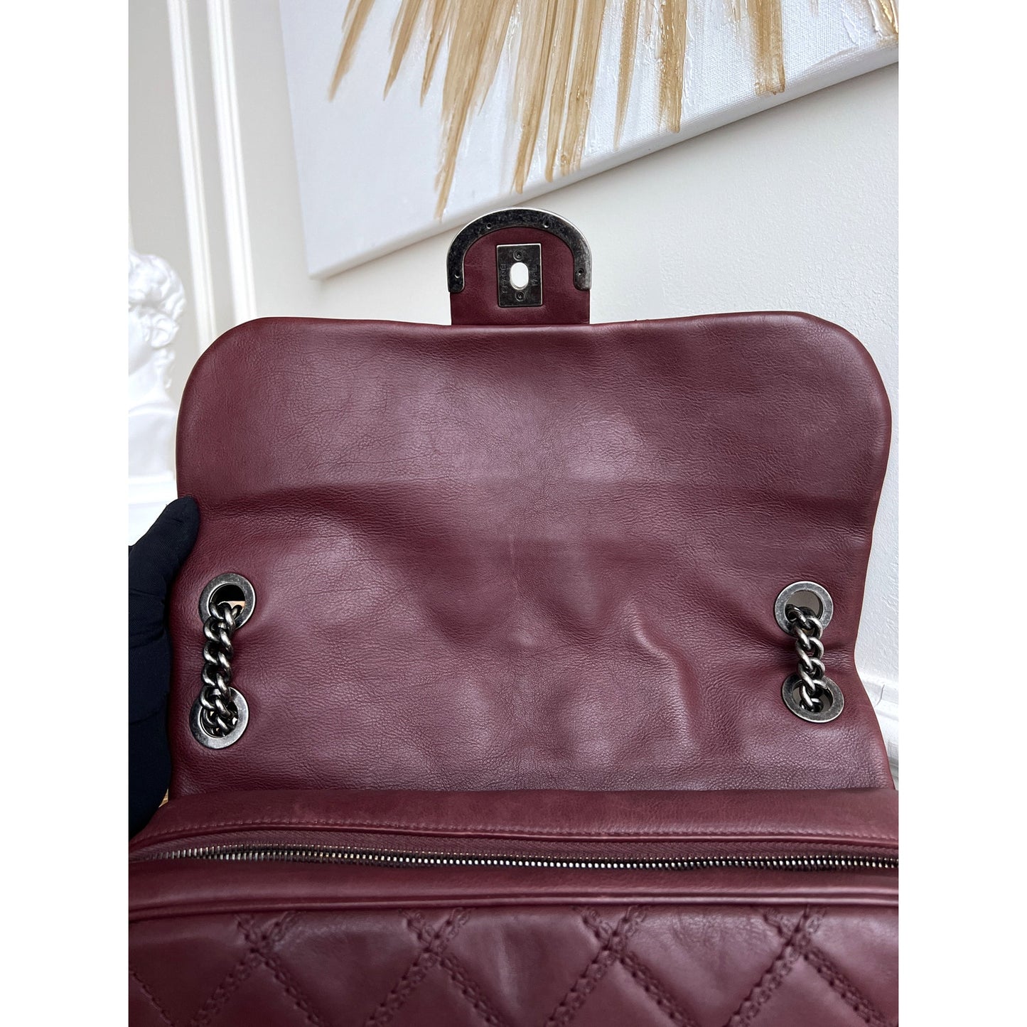 Authentic Chanel Flap Cambon 31 Rue Leather Burgundy Maroon Crossbody