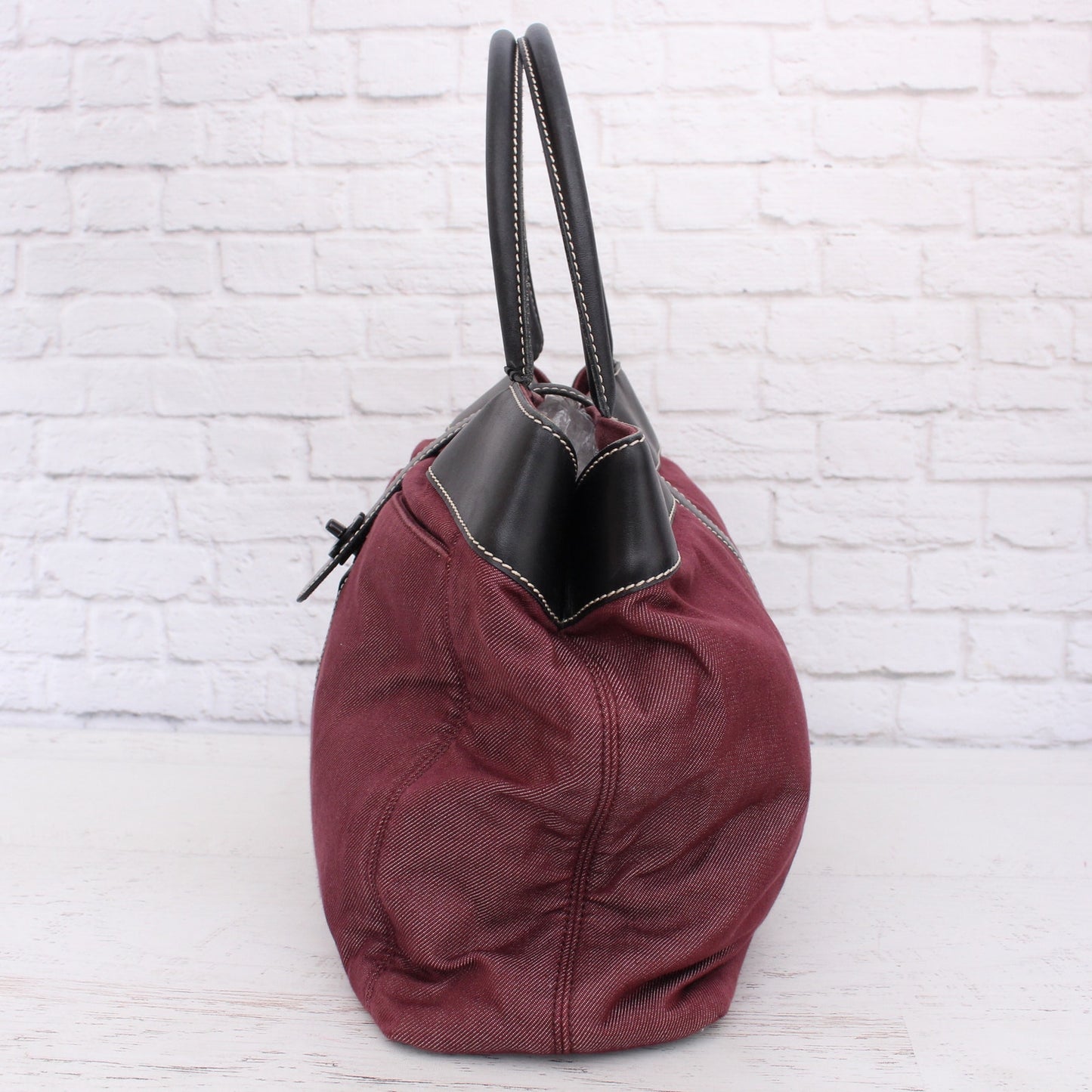 Chanel Tote Burgundy Denim Shoulder Bag Handbag Purse A4733