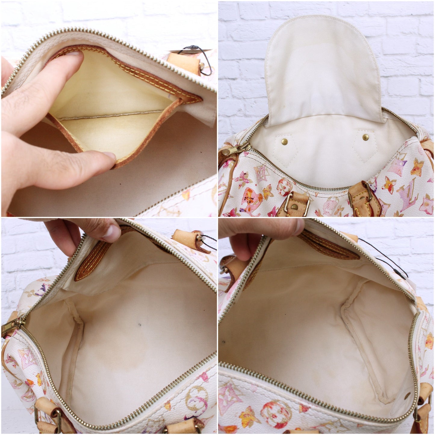 Louis Vuitton Speedy 30 Watercolor Aquarelle Monogram White Satchel Purse A5029