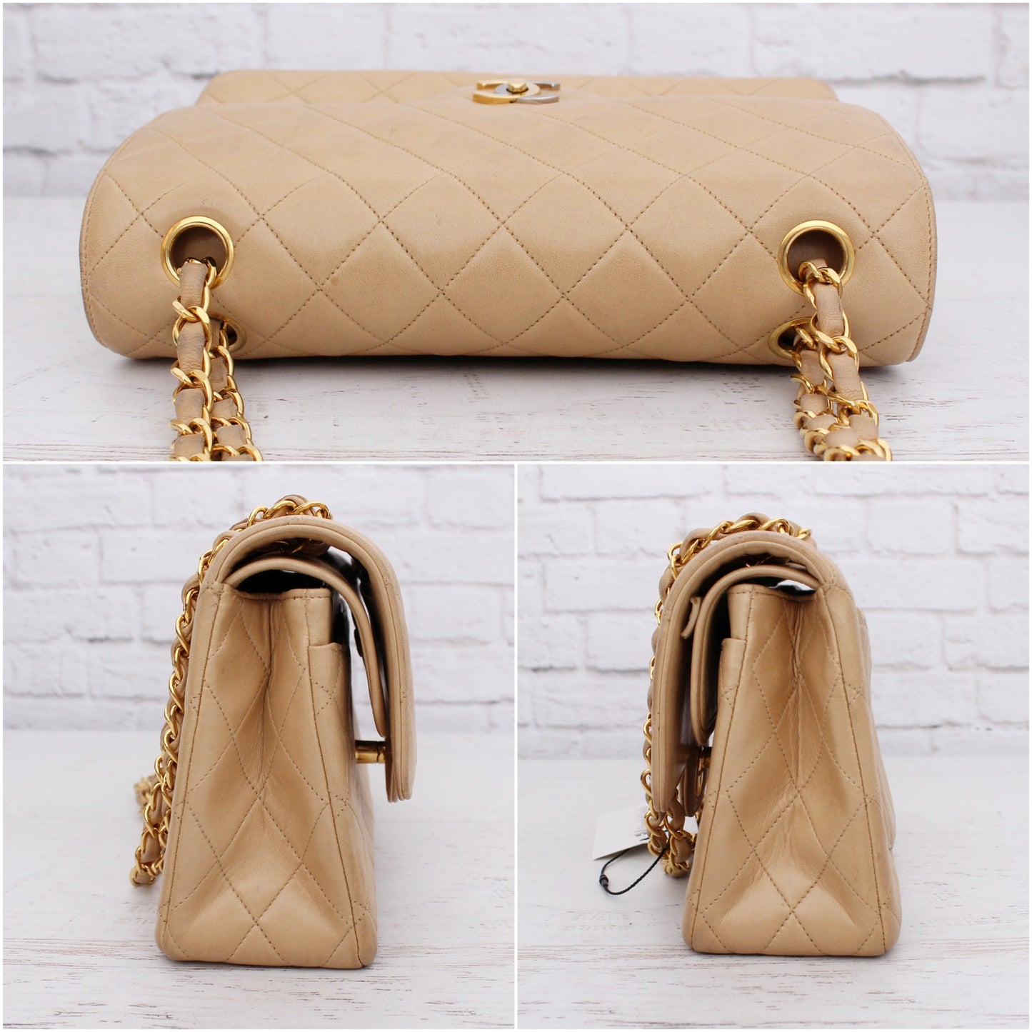 Chanel Paris Limited Two Tone Double Flap Beige Lambskin Leather Shoulder A4710