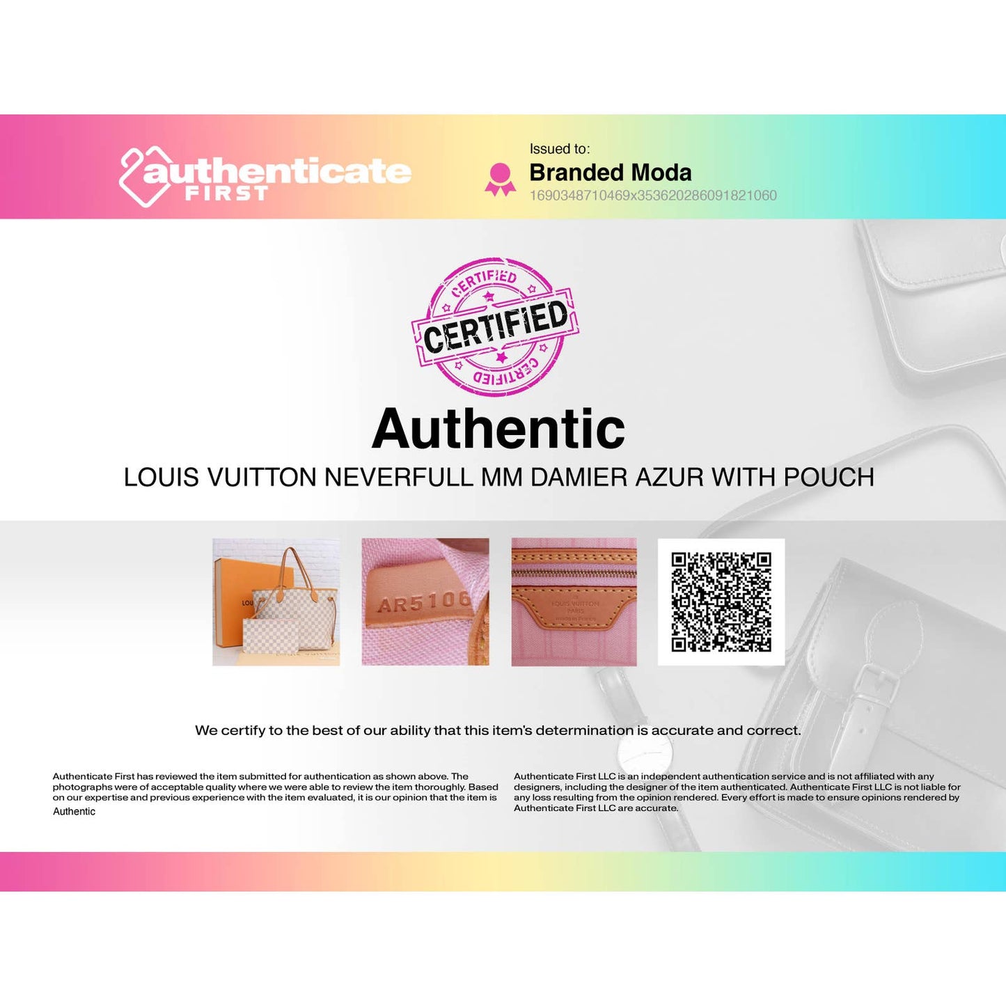 Louis Vuitton Neverfull MM Damier Azur Tote with Pouch