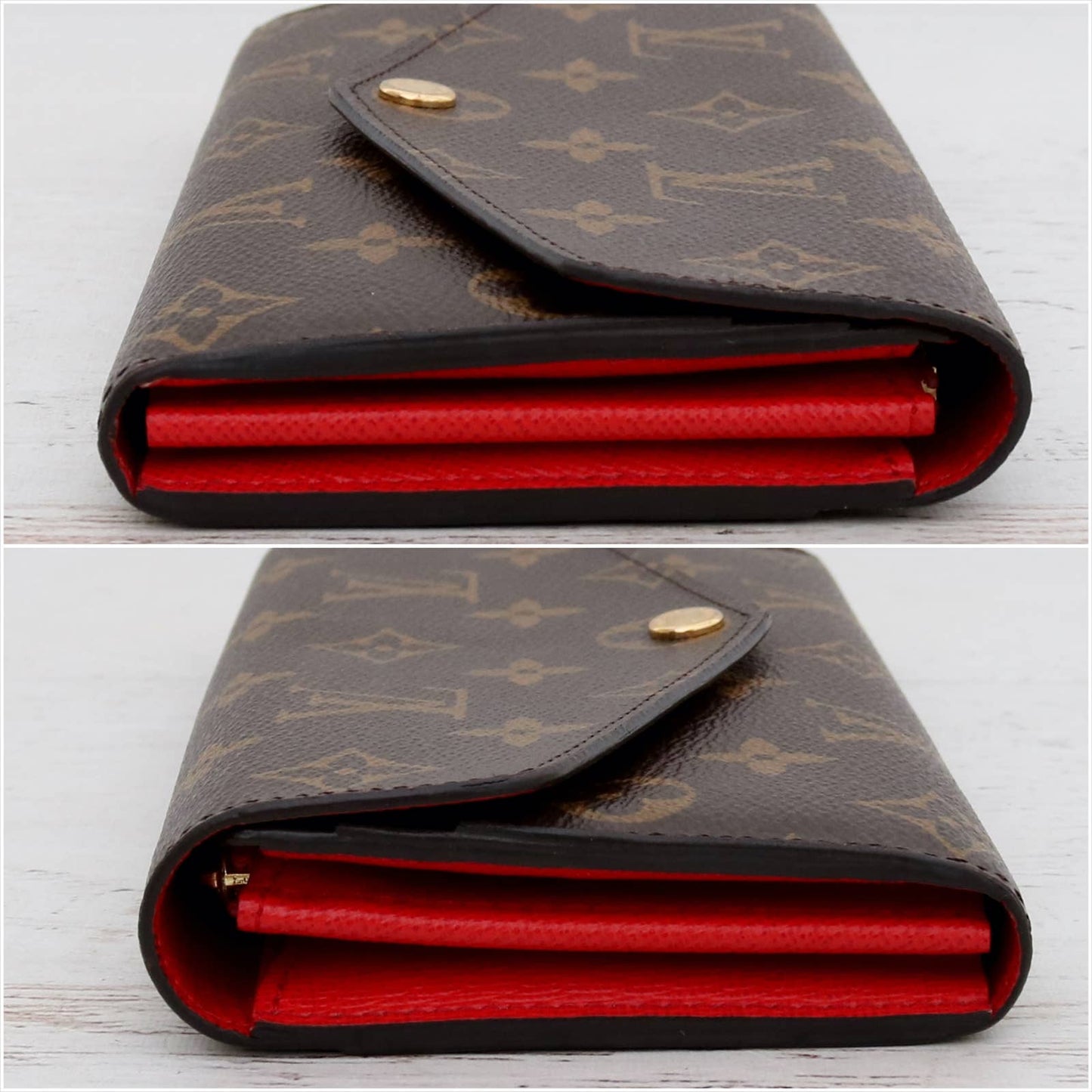 Louis Vuitton Sarah Wallet Monogram Red Trim with Box, Dust Bag, Gift Bundle