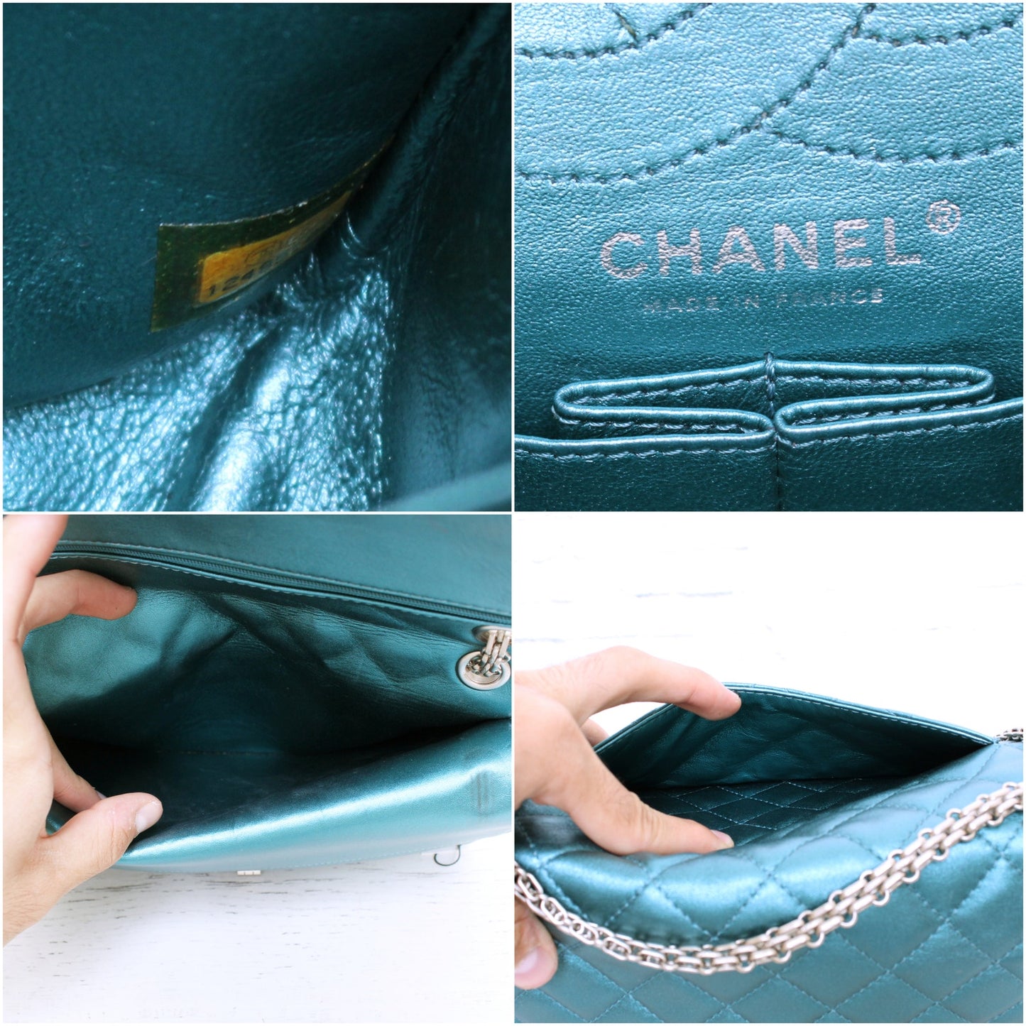 Chanel Classic Double Flap Reissue Metallic Teal Green Leather Crossbody A4713