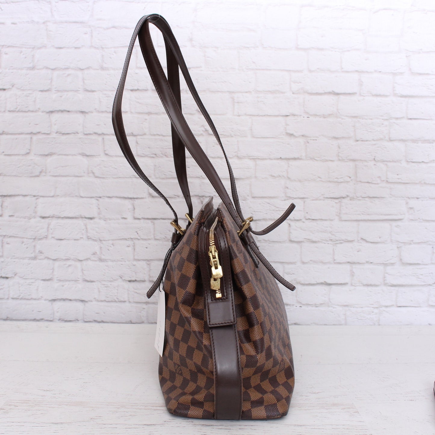 Louis Vuitton Chelsea Damier Ebene Shoulder Tote Purse Brown Large A4990