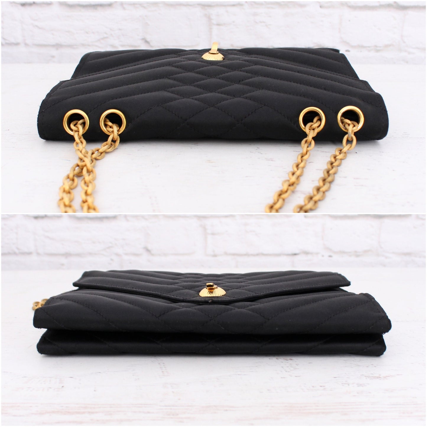 Chanel Envelope Flap V Stitch Black Nylon Fabric Shoulder Handbag Purse A4055