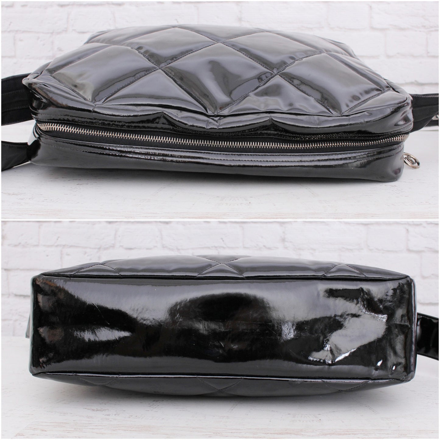 Chanel Black Patent Leather Camera Bag Shoulder Crossbody A4996