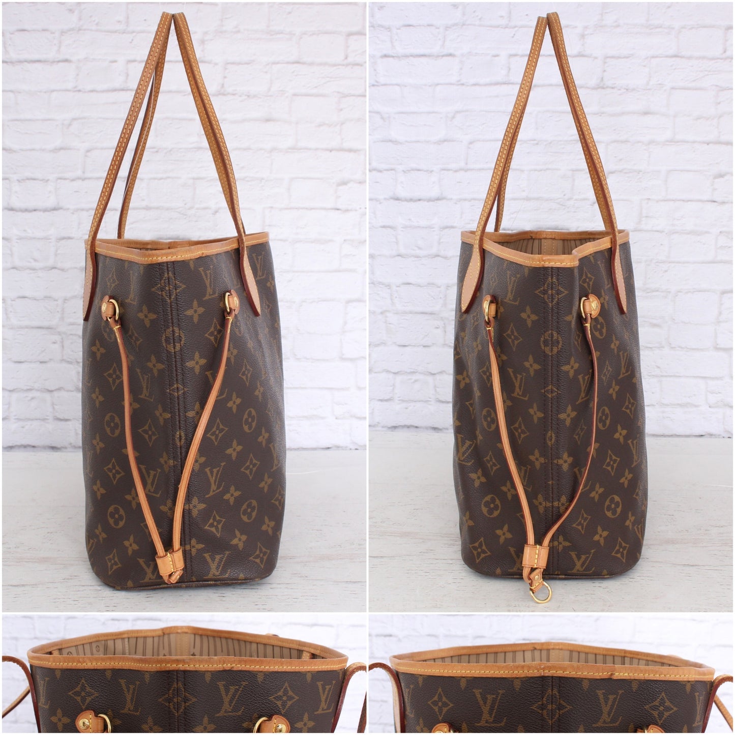 Louis Vuitton Neverfull MM Monogram Leather Tote Shoulder Purse Brown