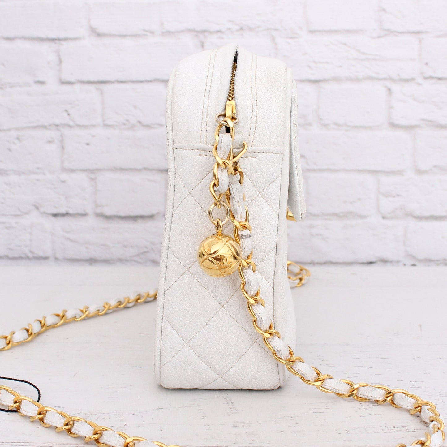 Chanel CC Camera Bag White Caviar Leather Shoulder Handbag A4730