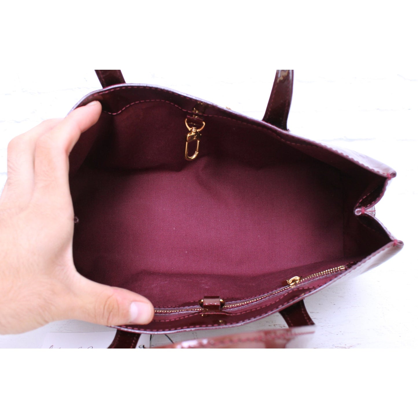 Louis Vuitton Wilshire PM Amarante Vernis Satchel Purse Handbag Pocket A5099