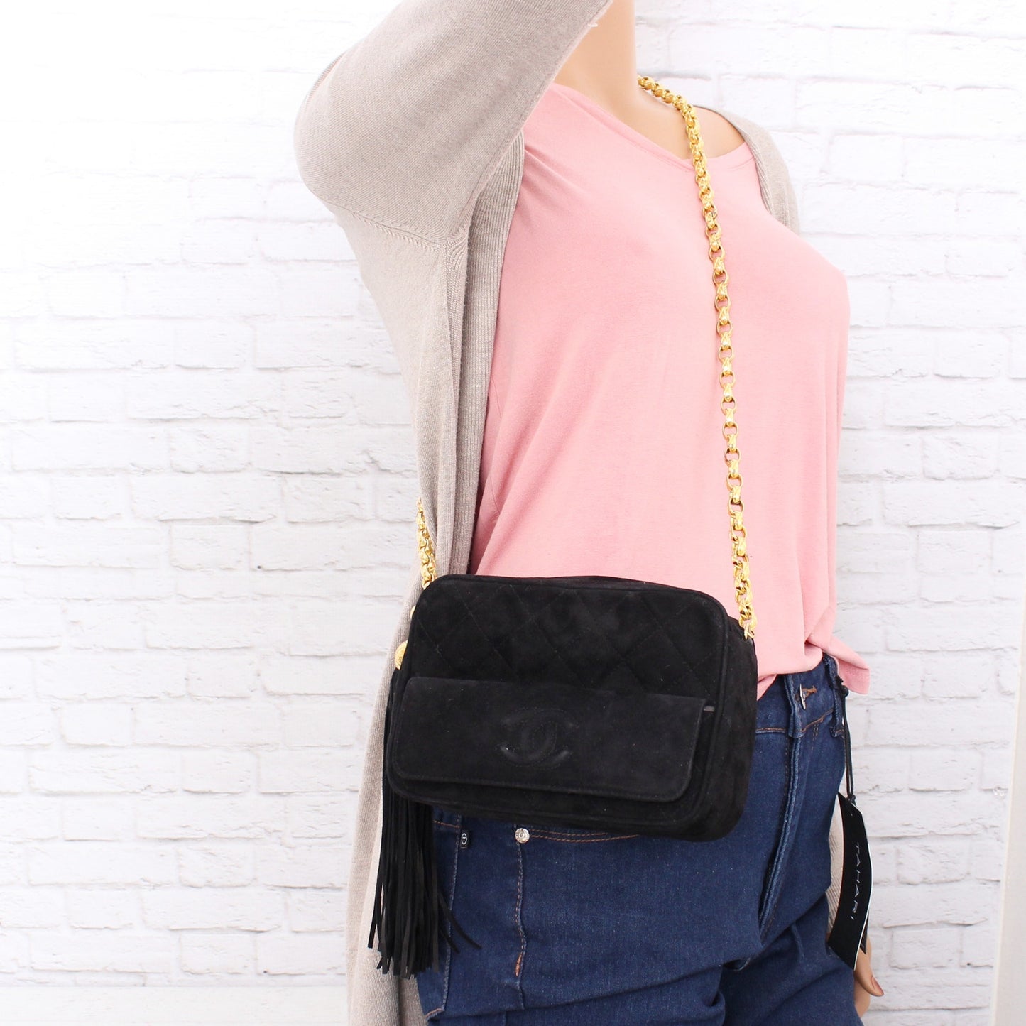 Chanel CC Camera Bag Black Suede Leather Crossbody and Shoulder Purse A3123