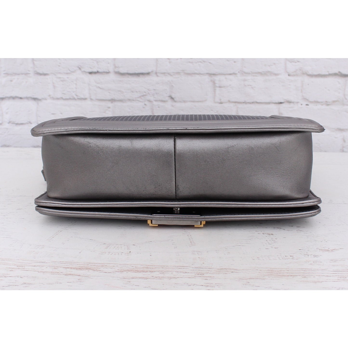 Chanel Boy Bag Cube Grey Lambskin Leather Shoulder Crossbody Purse A4572