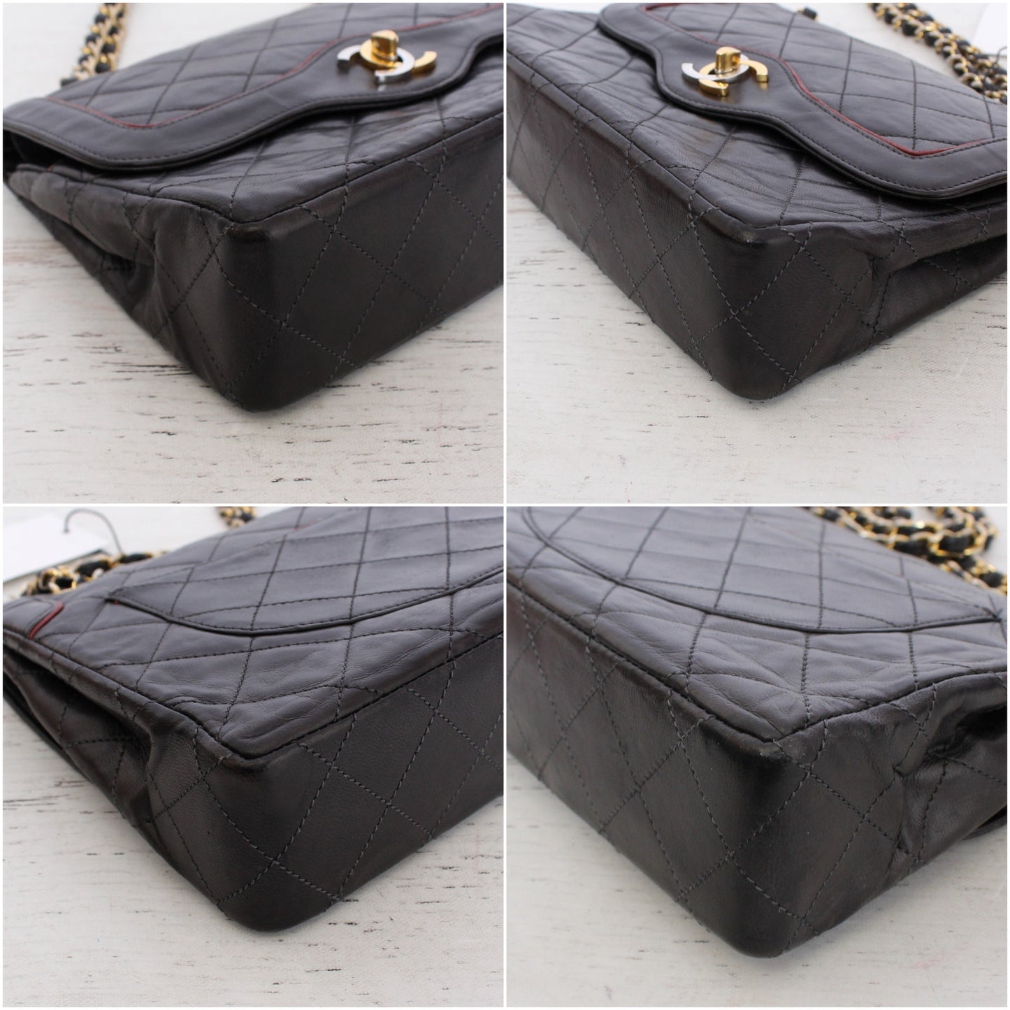 Chanel Paris Limited Two Tone Double Flap Black Lambskin Shoulder Crossbody