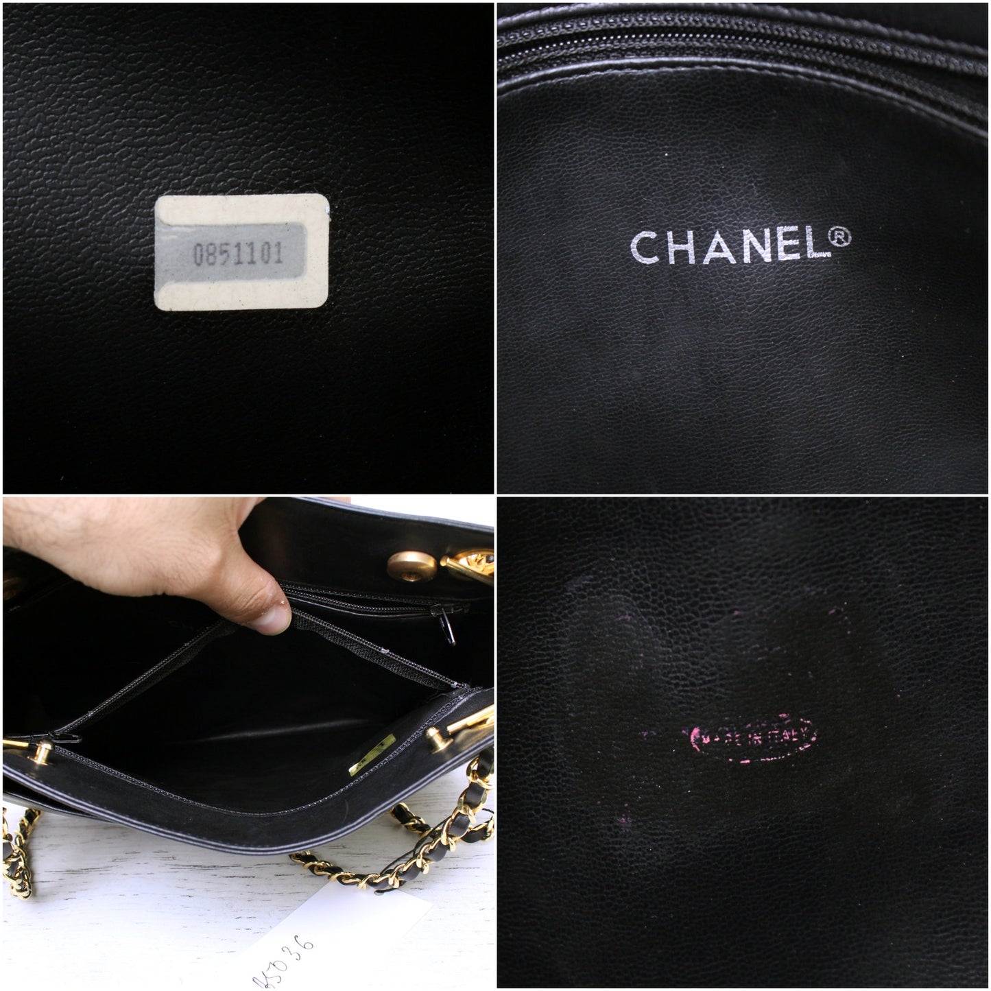 Chanel Quilted Black Lambskin Chain Tote Leather Shoulder Handbag Purse A5036