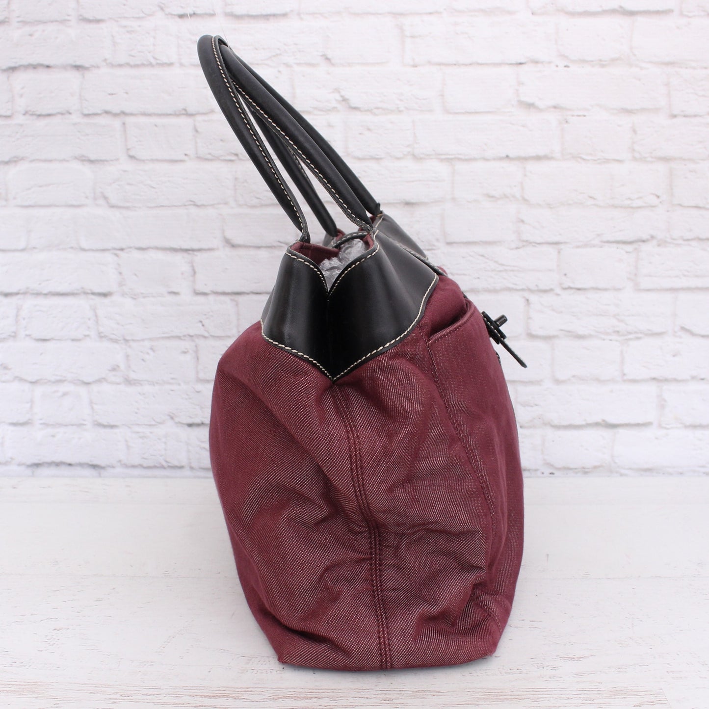 Chanel Tote Burgundy Denim Shoulder Bag Handbag Purse A4733
