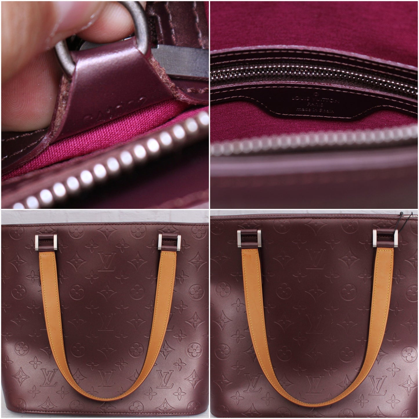Louis Vuitton Stockton Purple Matte Vernis Satchel Shoulder Handbag Purse A4999