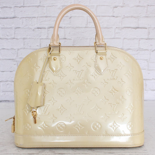 Louis Vuitton Alma MM Dune Vernis Satchel Leather Handbag Zip Bag Tote
