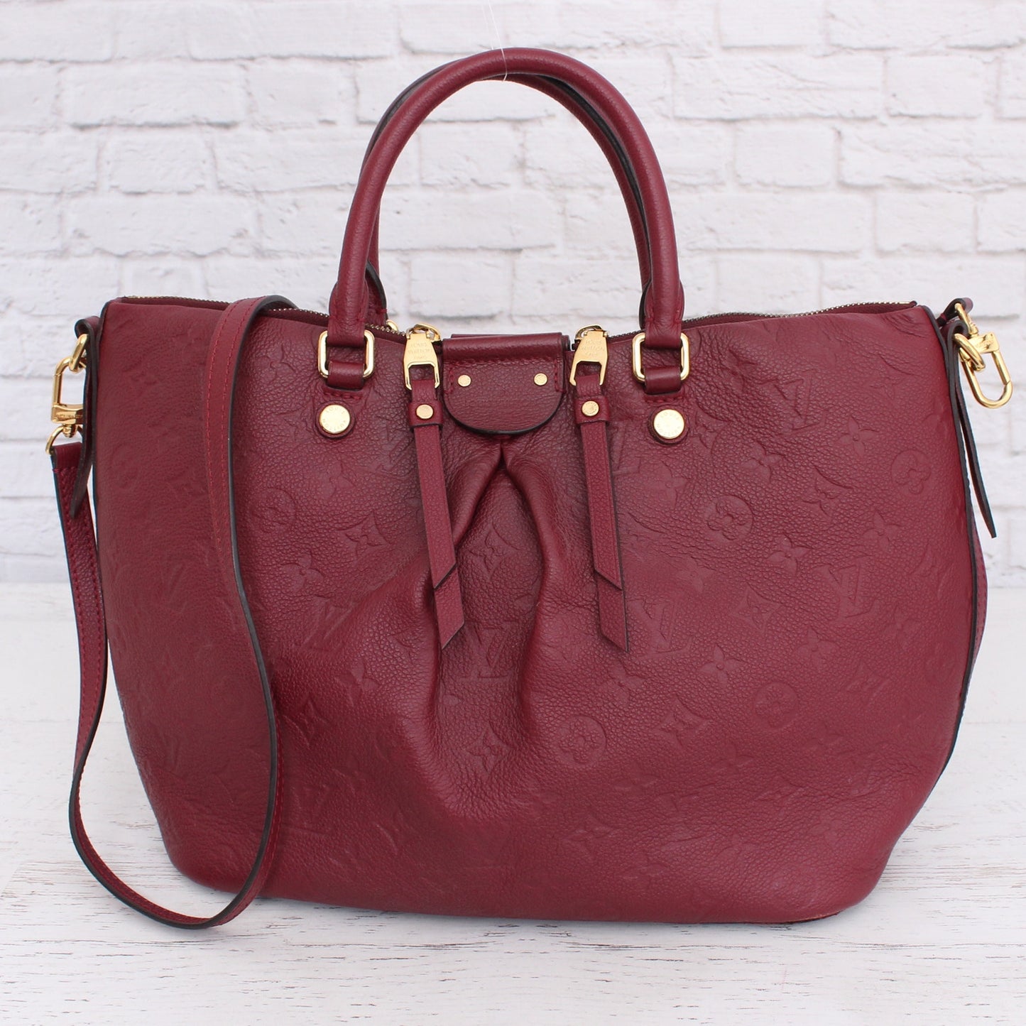 Louis Vuitton Mazarine MM Crossbody Purple Empreinte Satchel Handbag Purse A3689