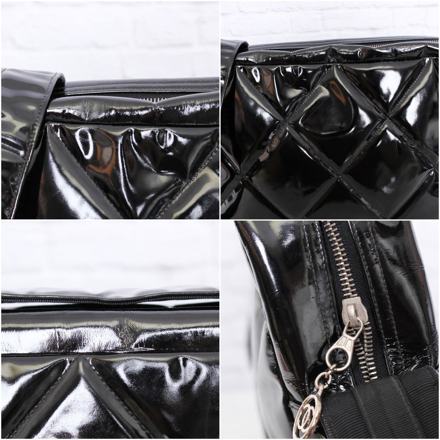 Chanel Black Patent Leather Camera Bag Shoulder Crossbody A4996