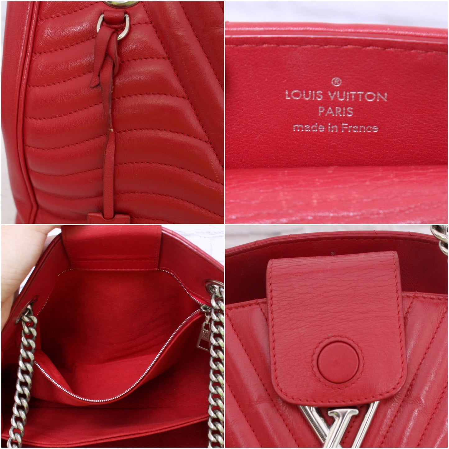 Louis Vuitton New Wave Chain Tote Red Leather Shoulder Purse A4057