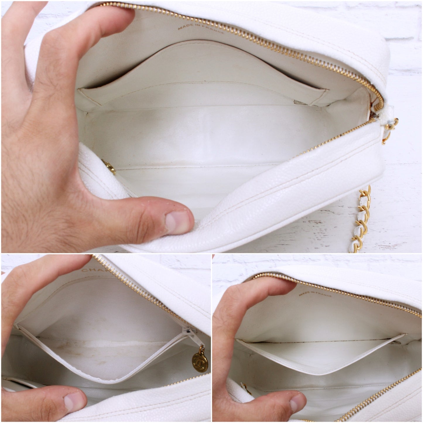 Chanel CC Camera Bag White Caviar Leather Shoulder Handbag A4730