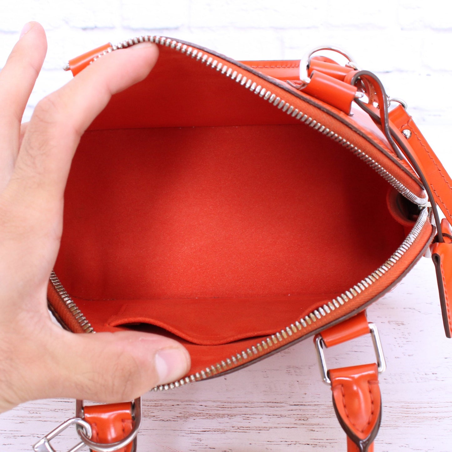 Louis Vuitton Alma BB Orange Epi Crossbody Leather Satchel Handbag A3589