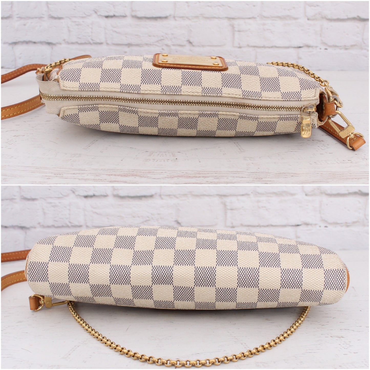 Louis Vuitton Eva Damier Azur Small Crossbody Shoulder Purse Chain Strap A4261