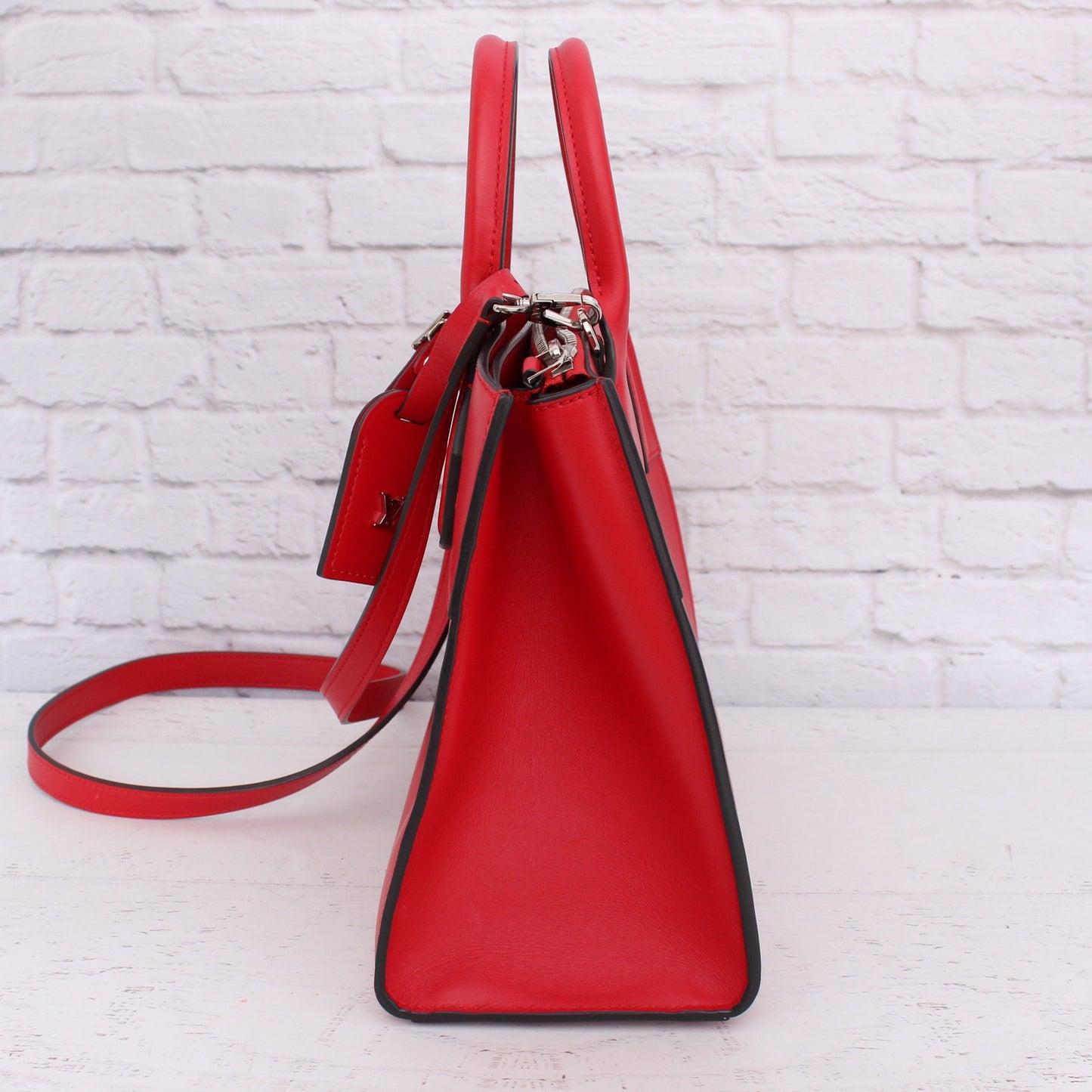 Louis Vuitton City Steamer PM Red Calfskin Leather Satchel Shoulder A3392