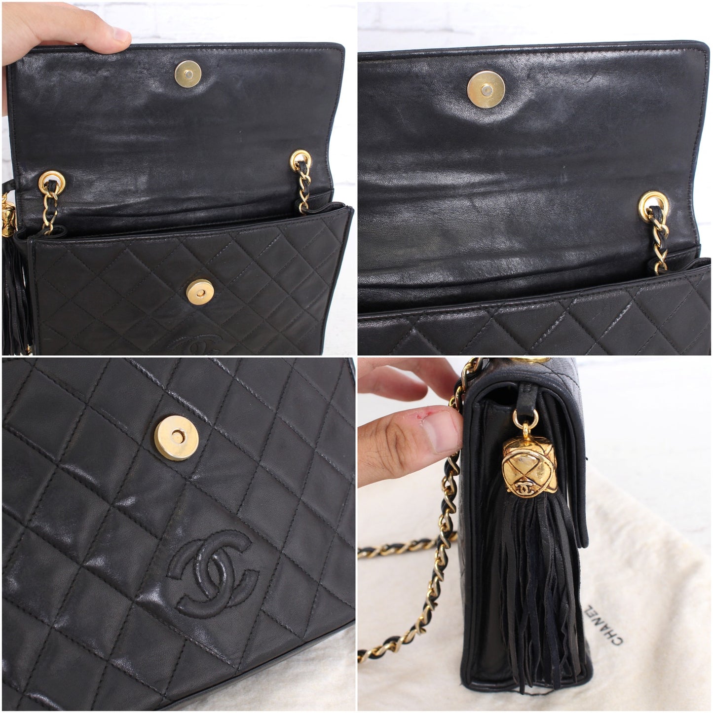 Chanel Matelasse Quilted Lambskin Black Leather Bag