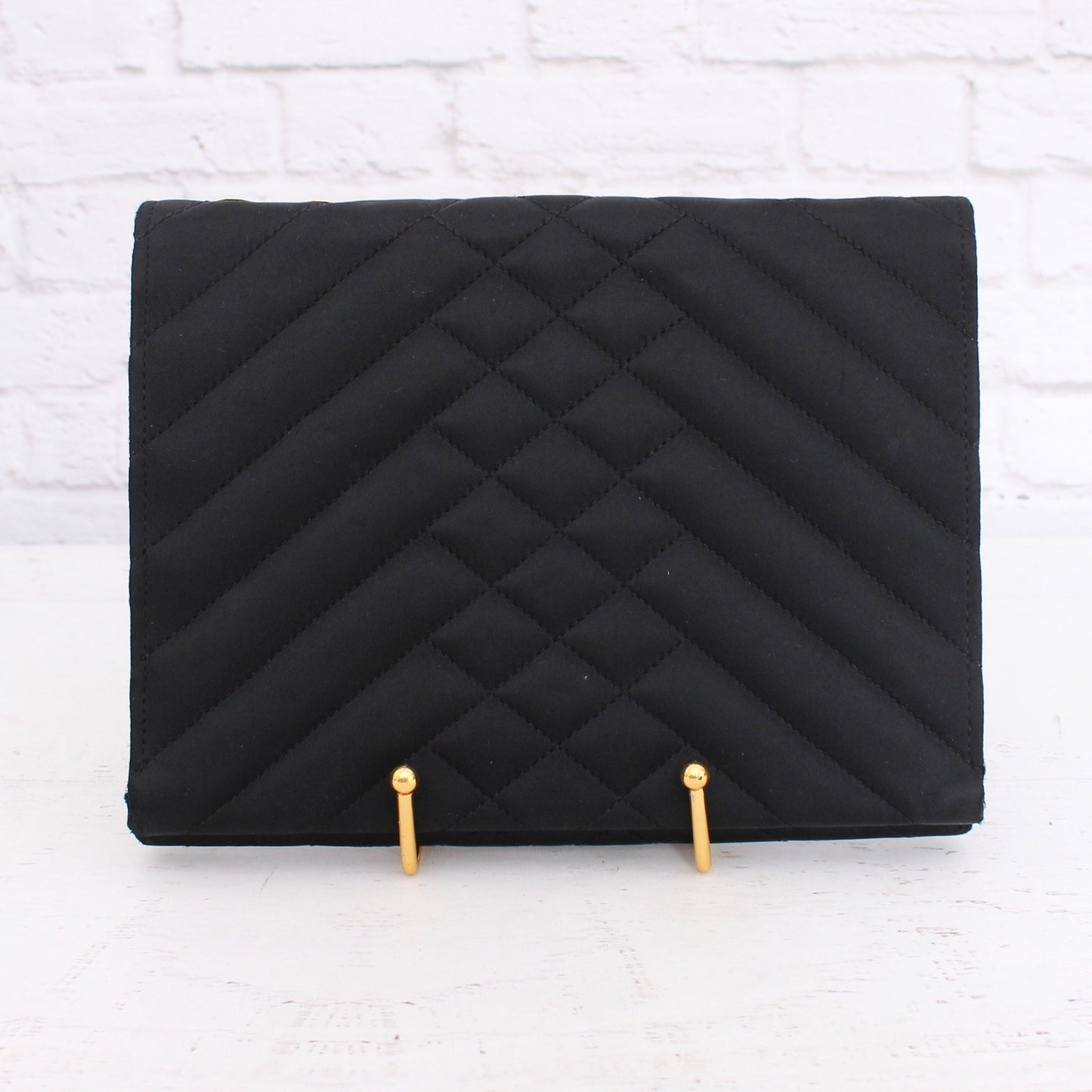Chanel Envelope Flap V Stitch Black Nylon Fabric Shoulder Handbag Purse A4055