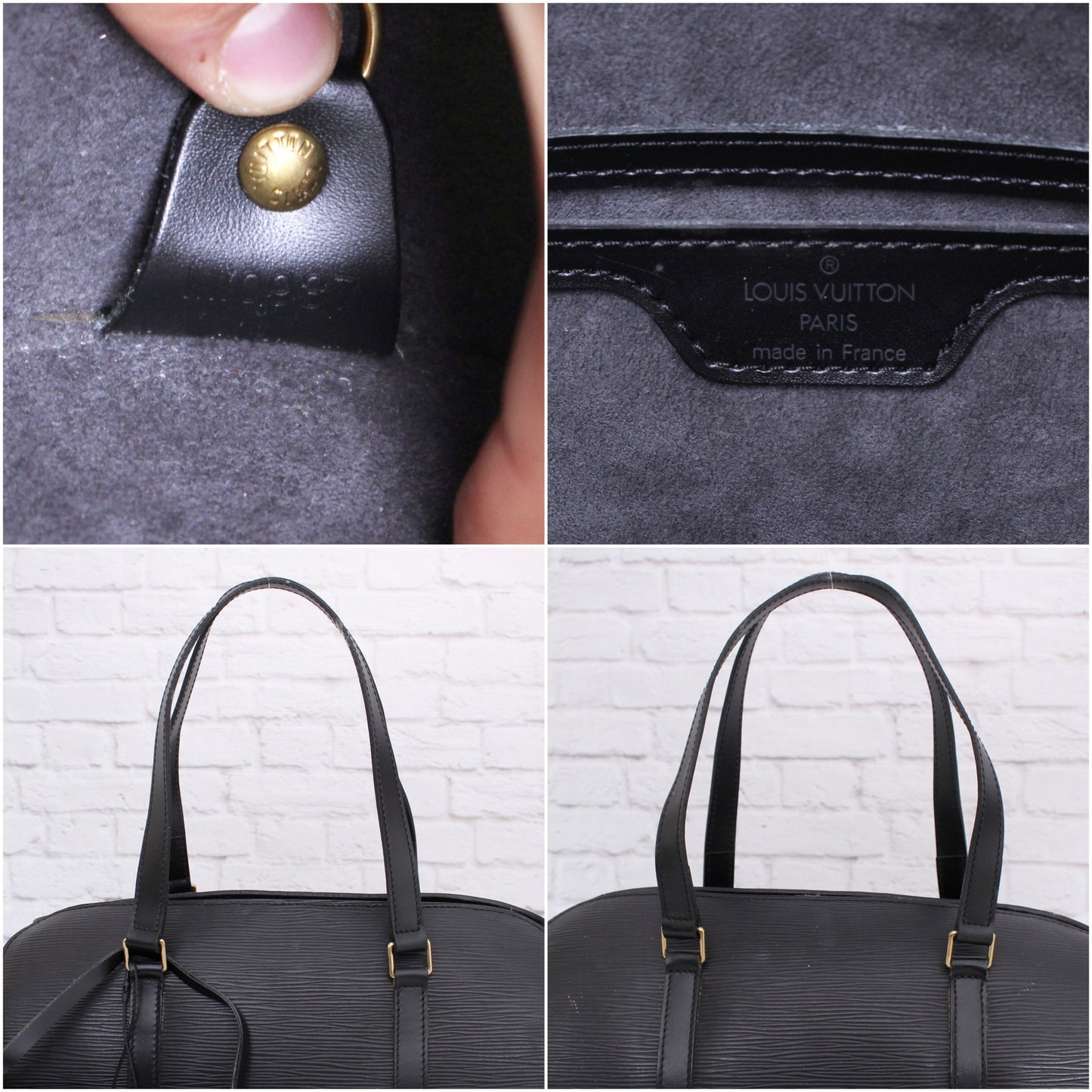 Louis Vuitton Papillon 30 Black Epi with Pouch Satchel Purse Handbag A3227